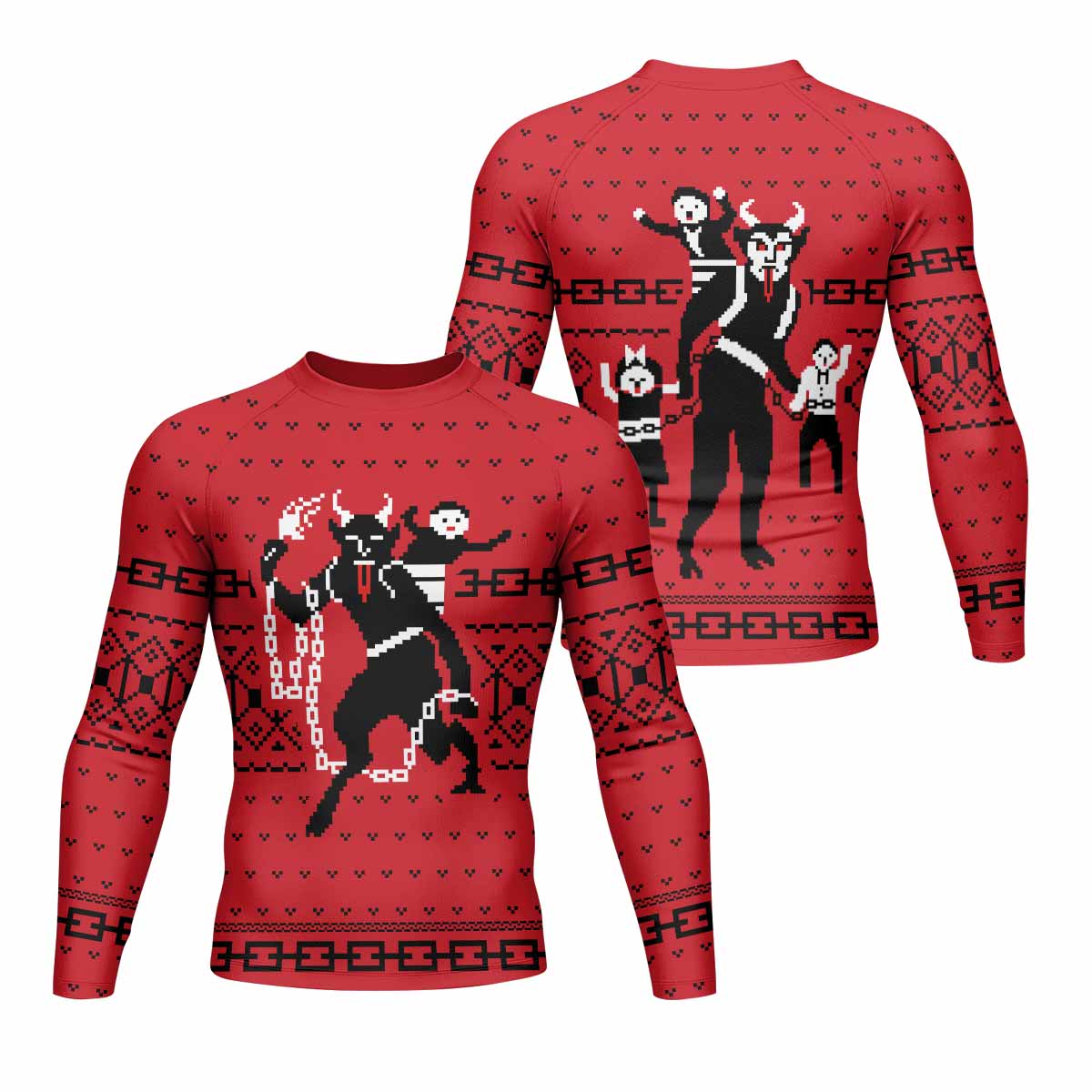 Krampus Christmas Men's Rash Guard Long Sleeve - front and back view