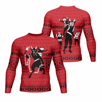 Krampus Christmas Men's Rash Guard Long Sleeve - front and back view