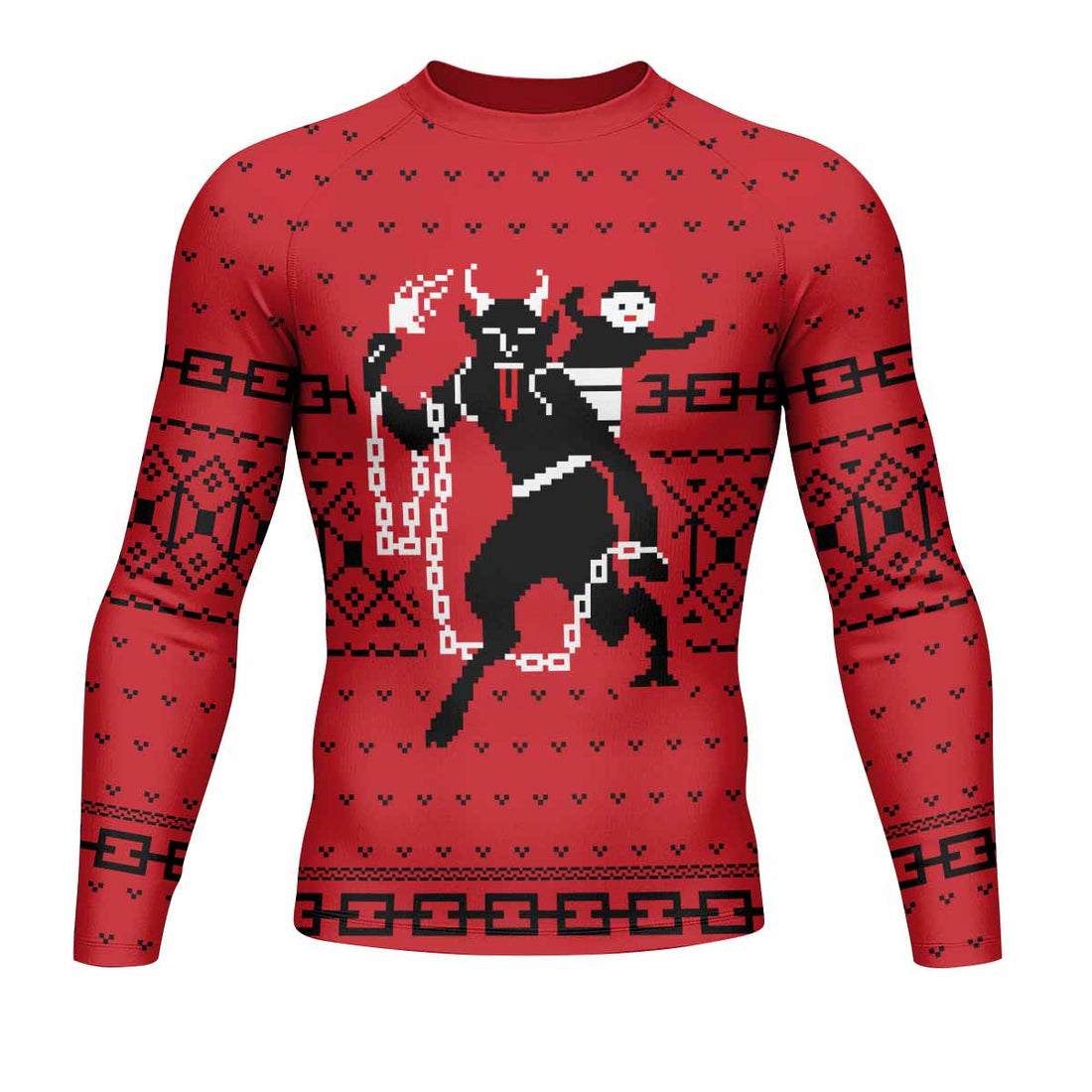 Krampus Christmas Men's Rash Guard Long Sleeve - front and back view