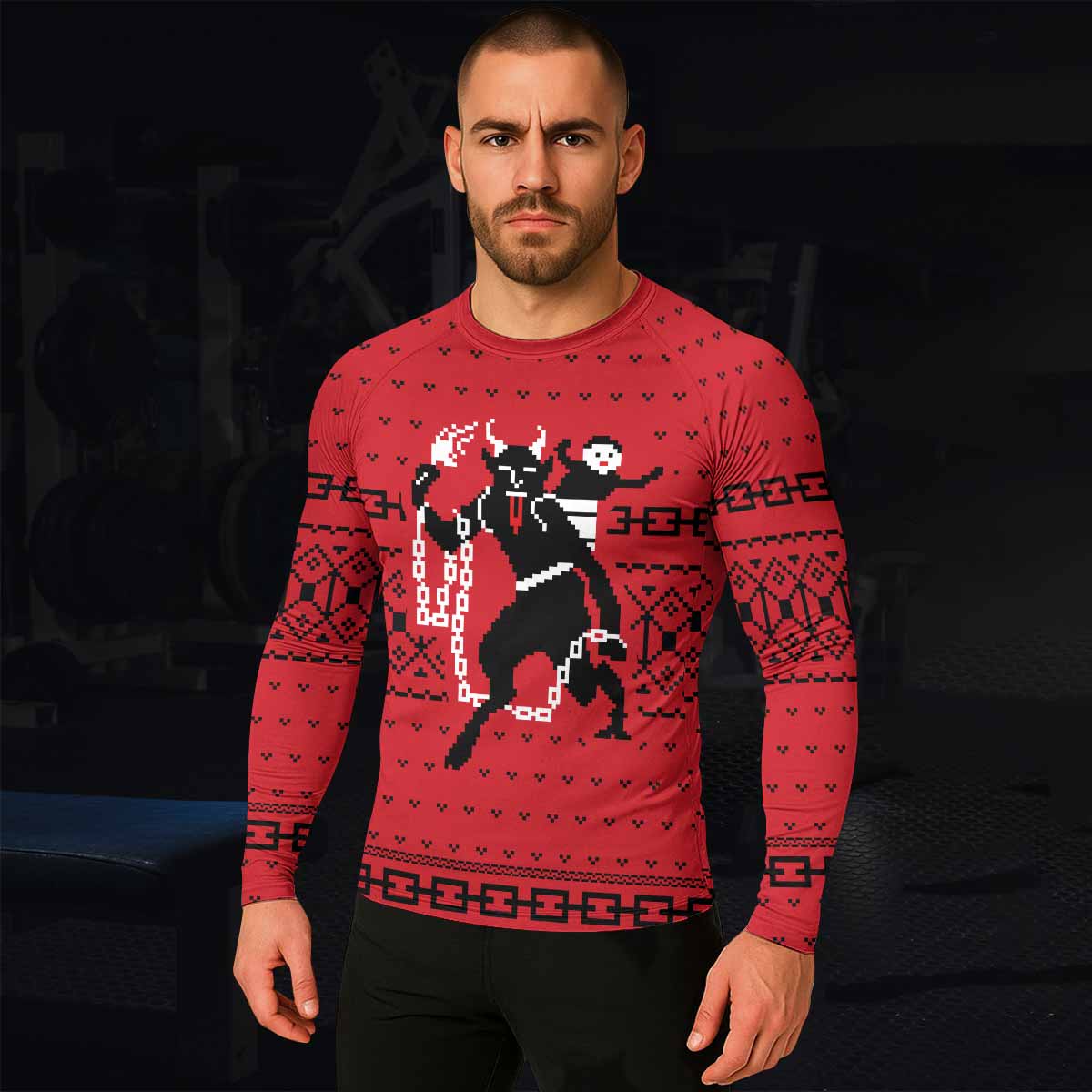 Krampus Christmas Men's Rash Guard Long Sleeve - lifestyle view