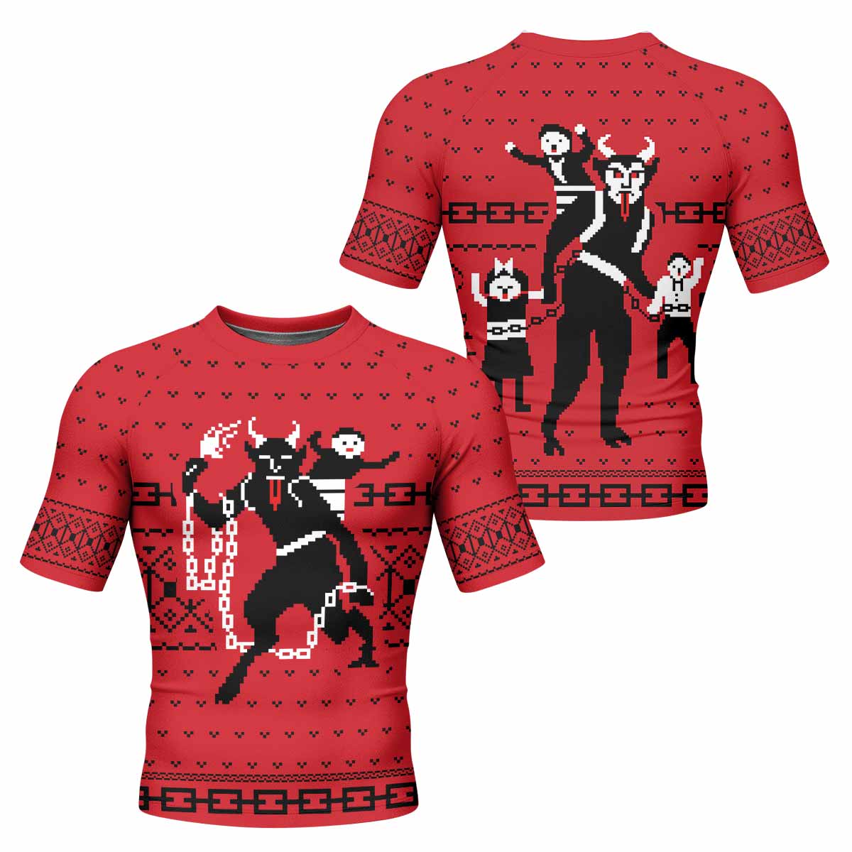 Krampus Christmas Men's Rash Guard Short Sleeve - front and back view