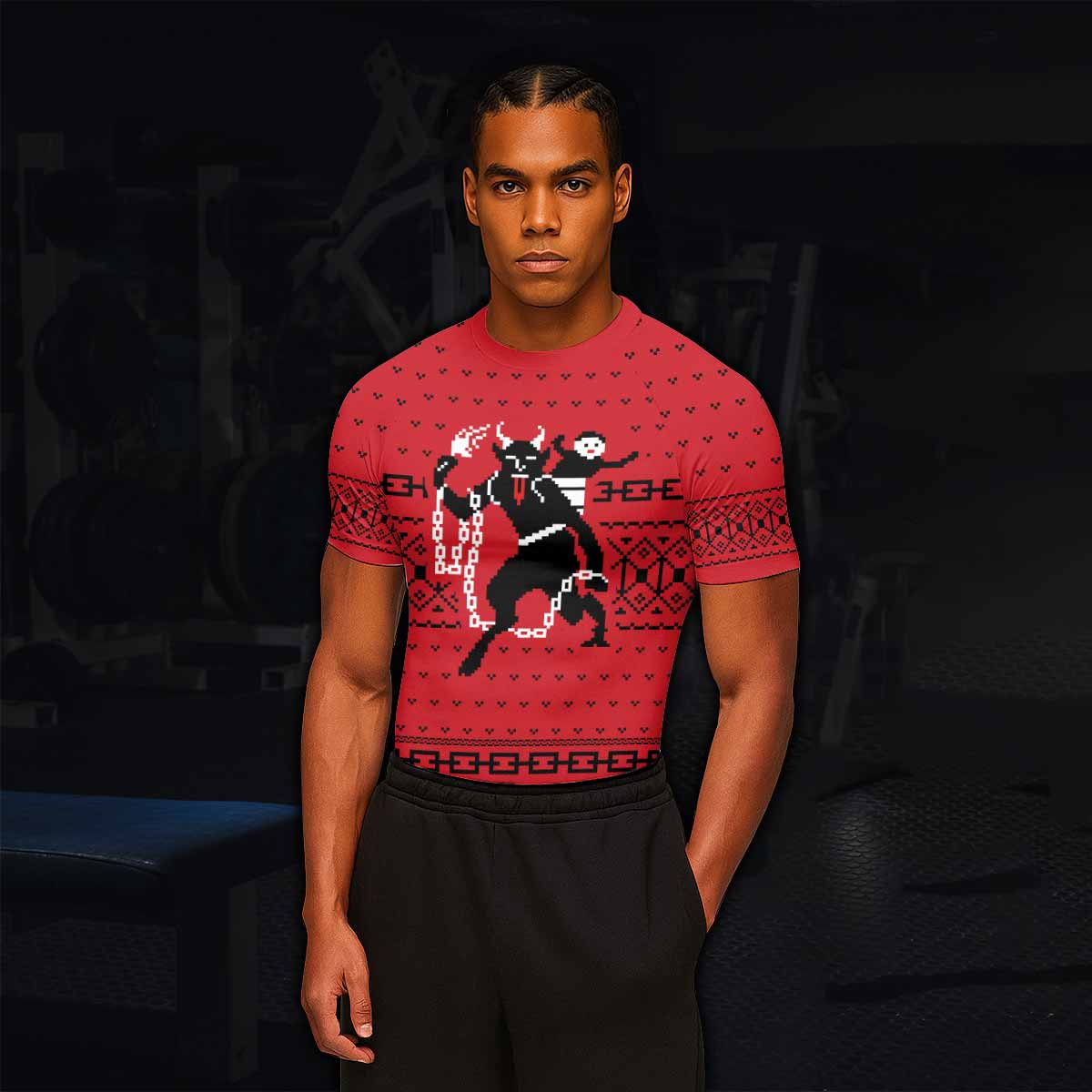 Krampus Christmas Men's Rash Guard Short Sleeve - lifestyle view