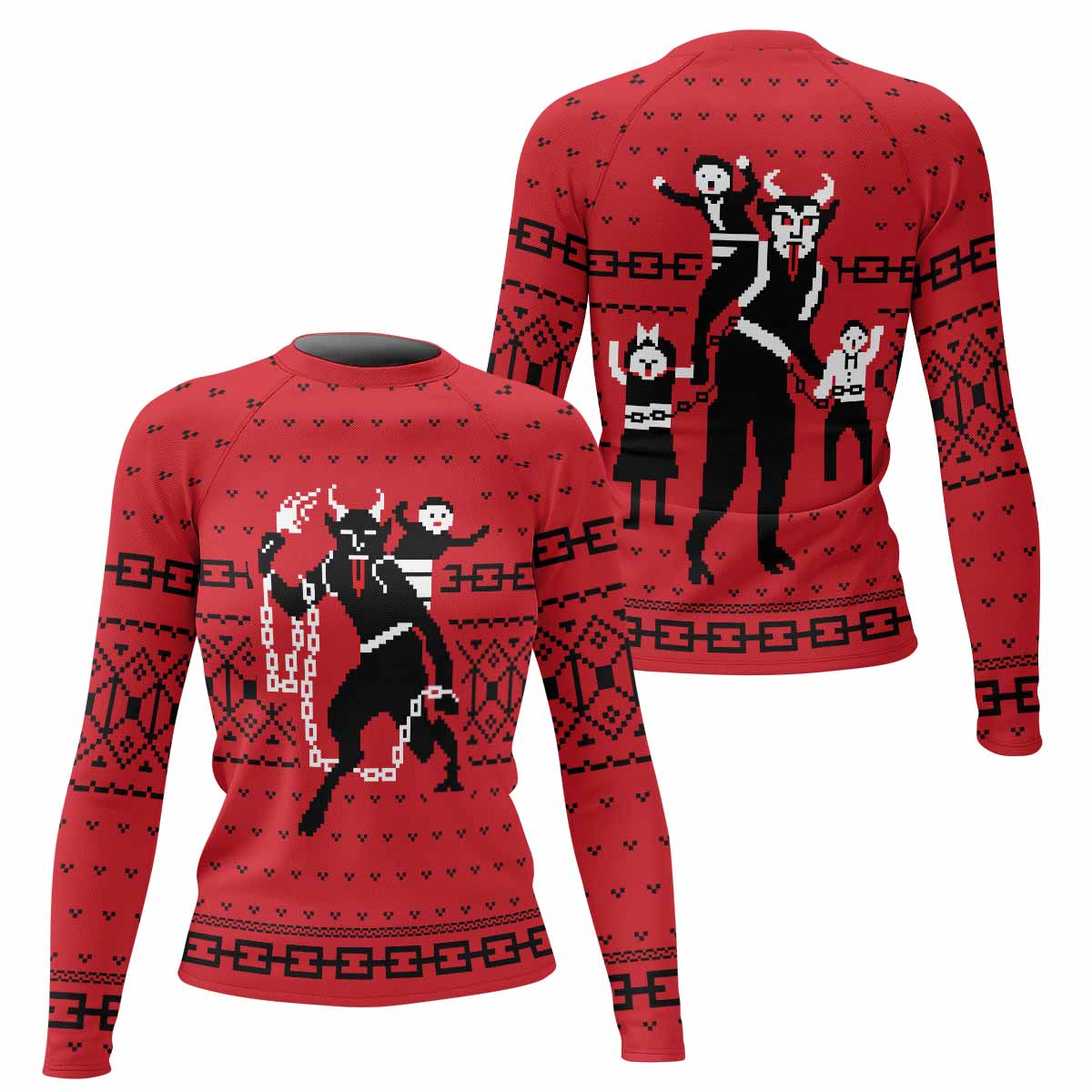 Krampus Christmas Women's Rash Guard Long Sleeve - front and back view