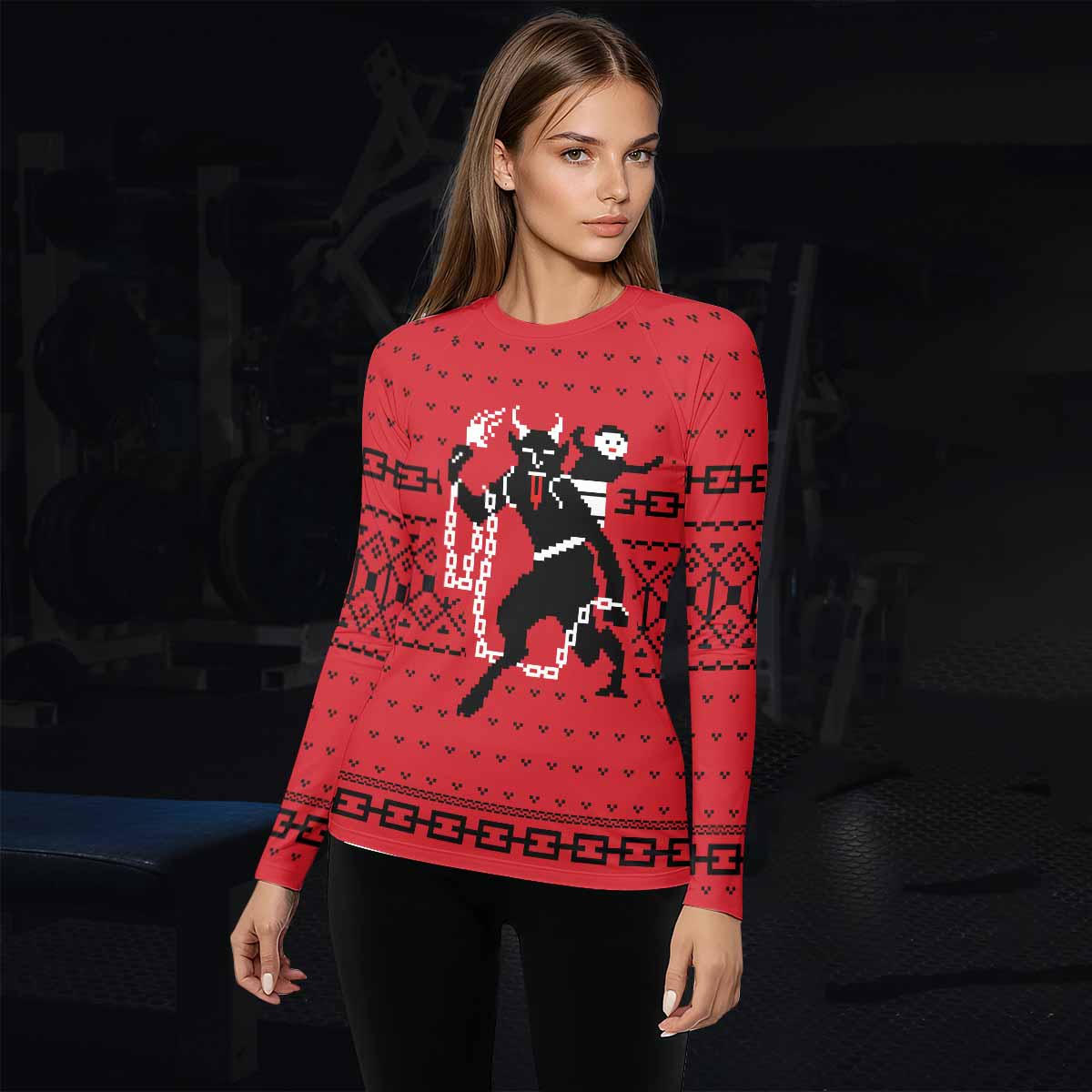Krampus Christmas Women's Rash Guard Long Sleeve - lifestyle view
