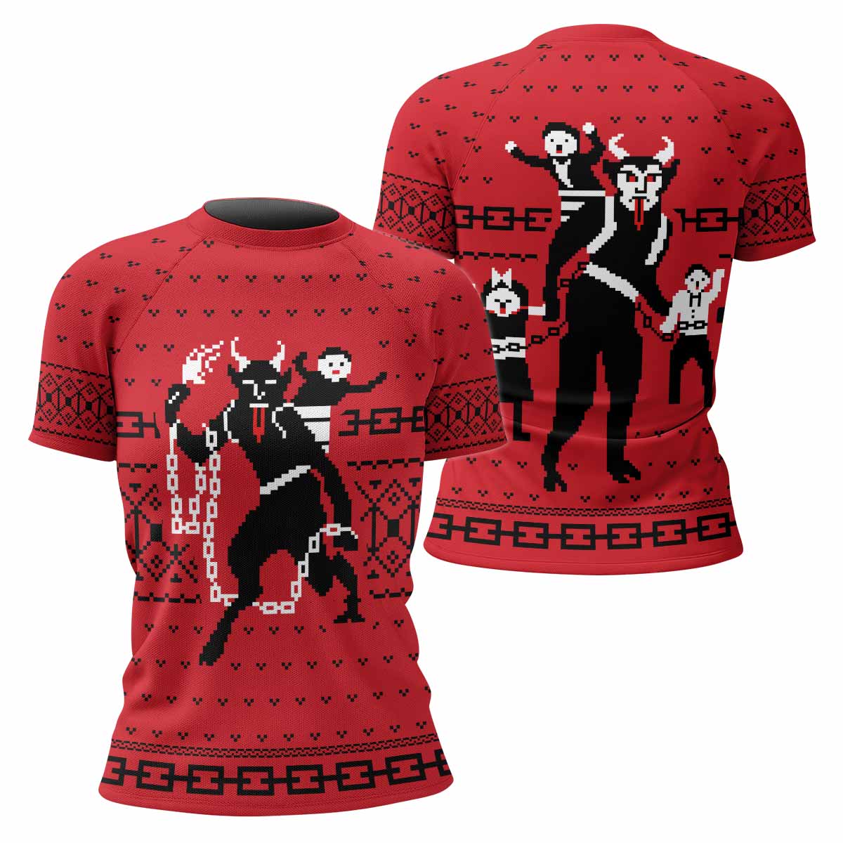 Krampus Christmas Women's Rash Guard Short Sleeve - front and back view