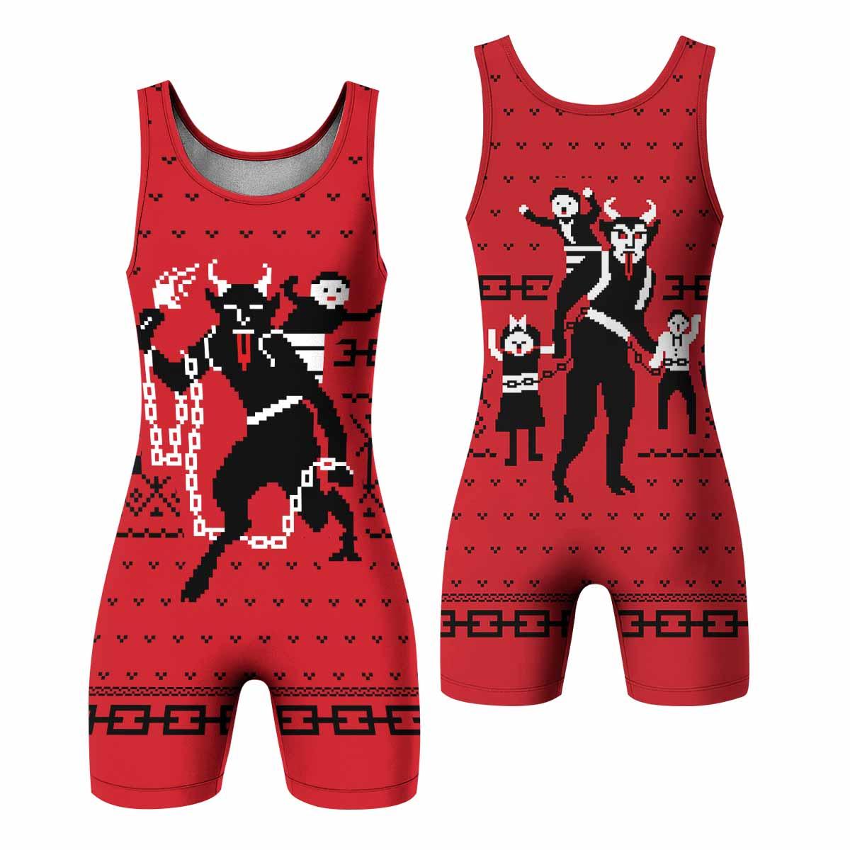 Krampus Christmas Wrestling Singlet - front and back view