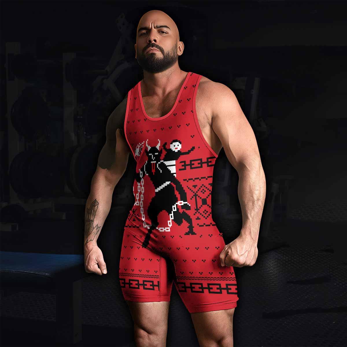 Krampus Christmas Wrestling Singlet - men's lifestyle view