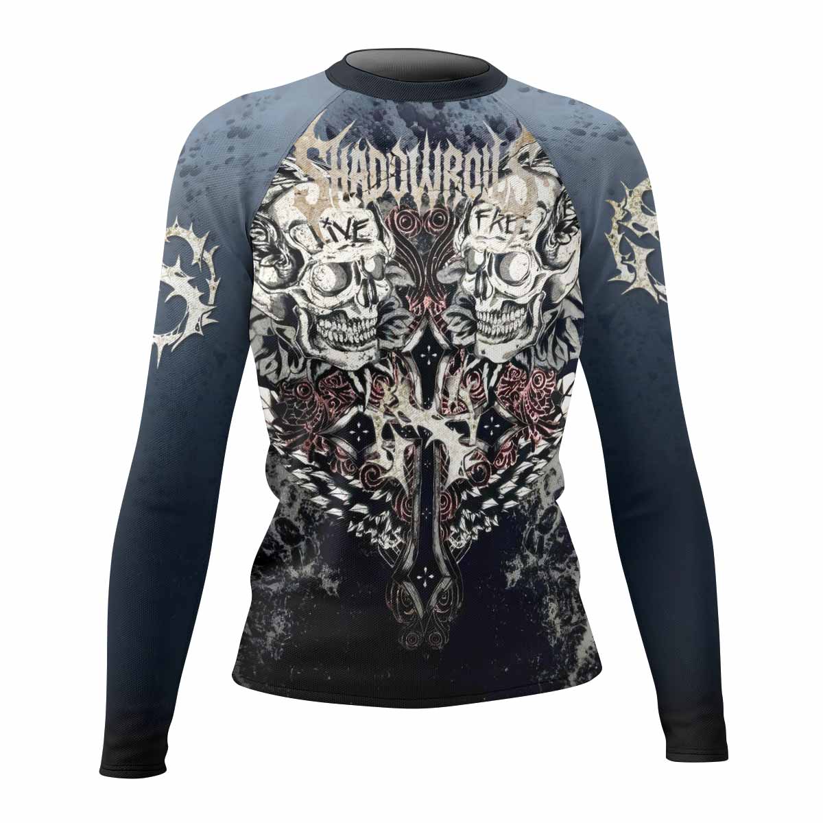 Live Free Warrior Women’s Long Sleeve Rash Guard - front view mockup