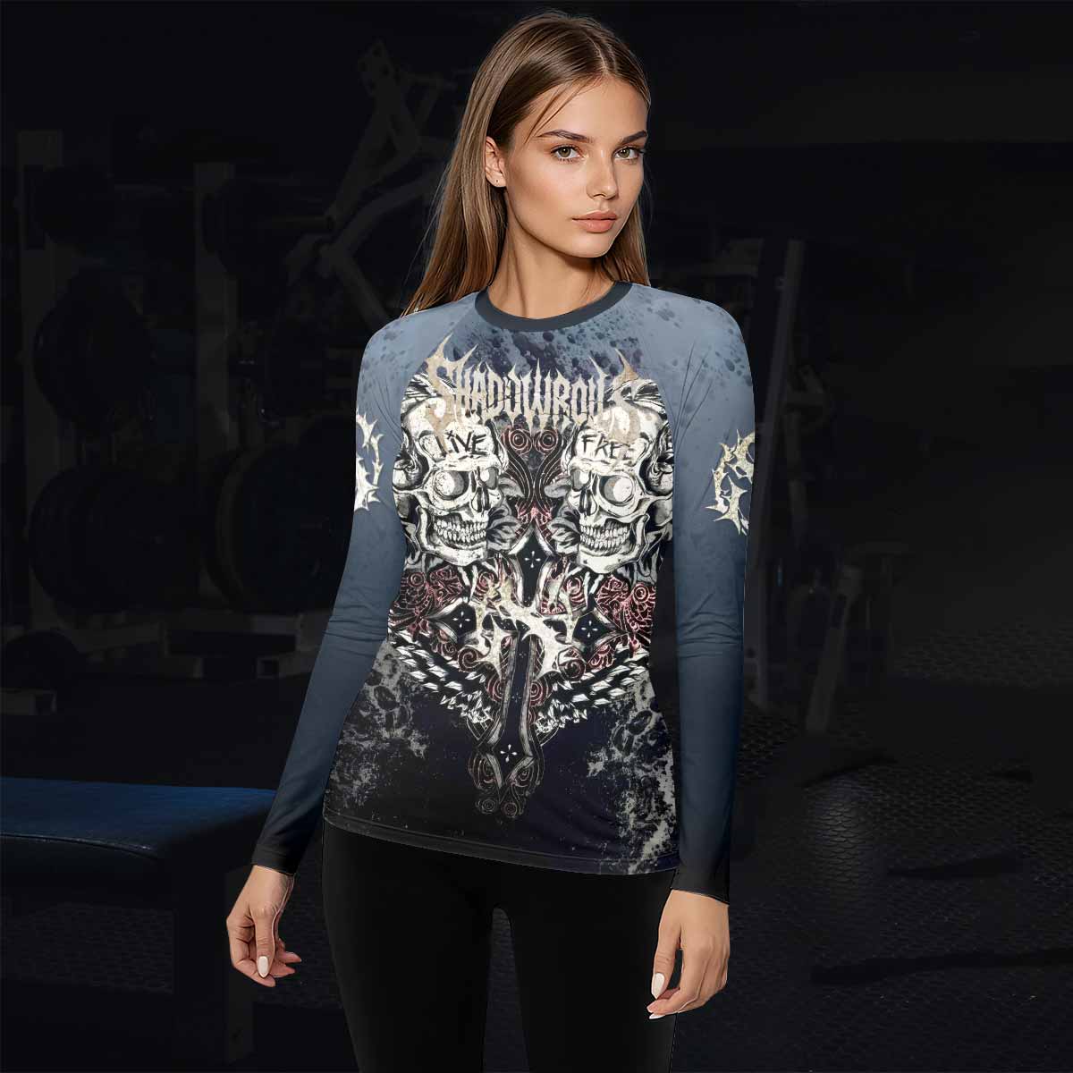 Live Free Warrior Women’s Long Sleeve Rash Guard - lifestyle view
