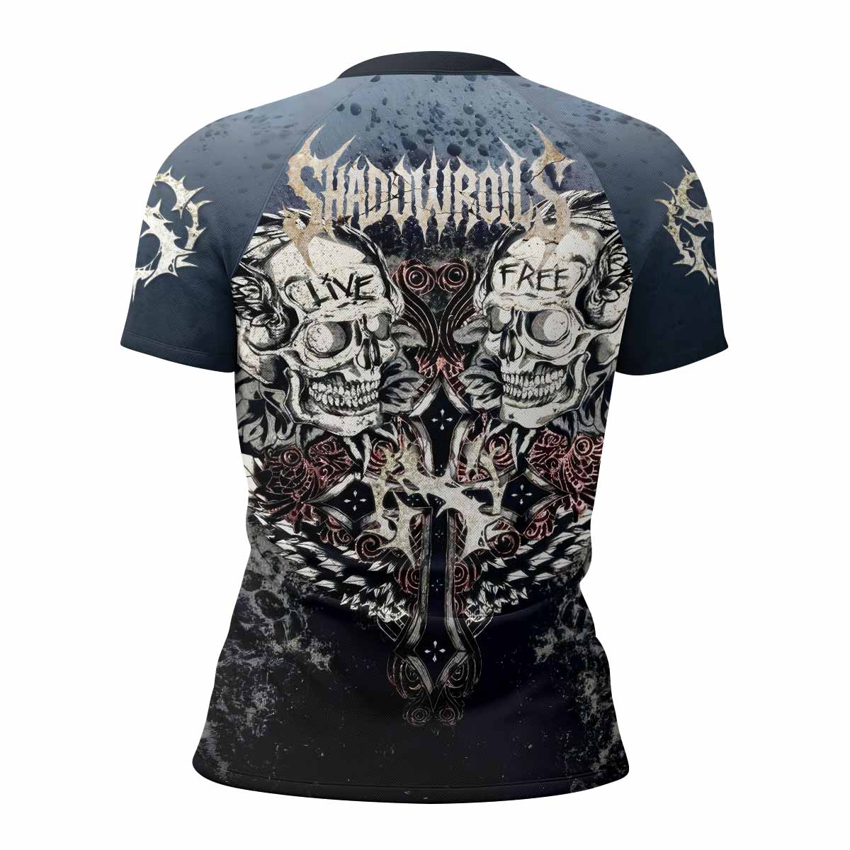 Live Free Warrior Women’s Short Sleeve Rash Guard - back view mockup
