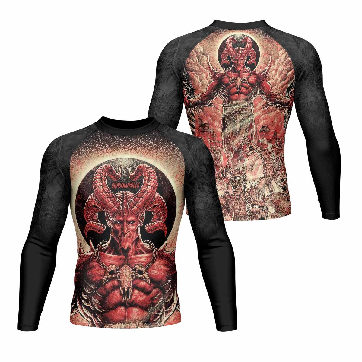Lord of Hell Men's Rash Guard Long Sleeve - front and back view