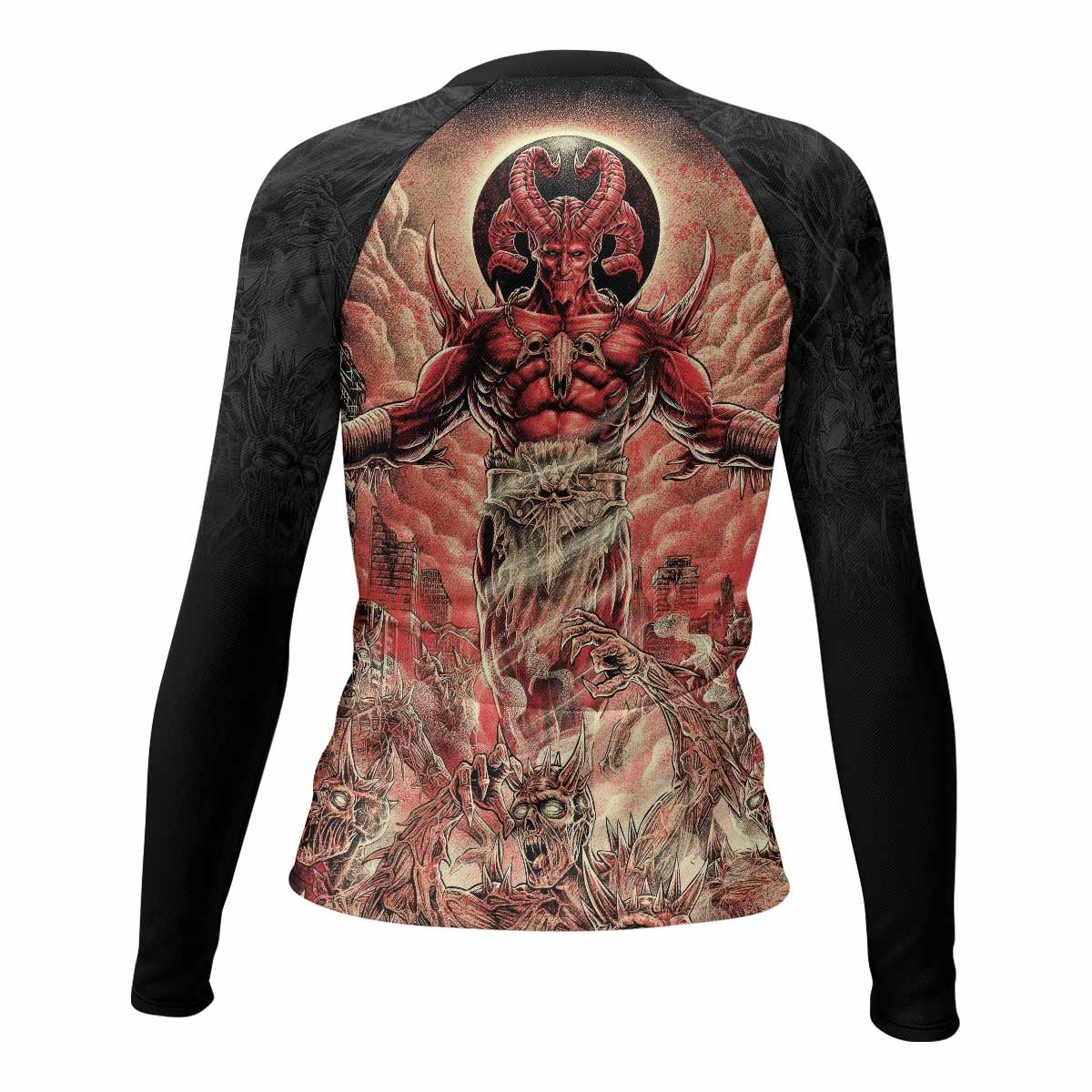 Lord of Hell Women's Rash Guard Long Sleeve - back view mockup 