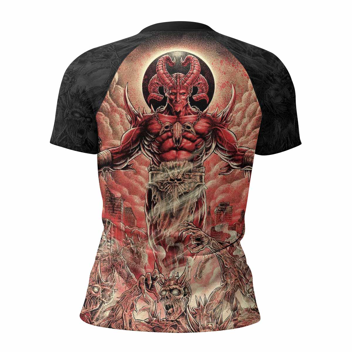 Lord of Hell Women's Rash Guard Short Sleeve - back view mockup 