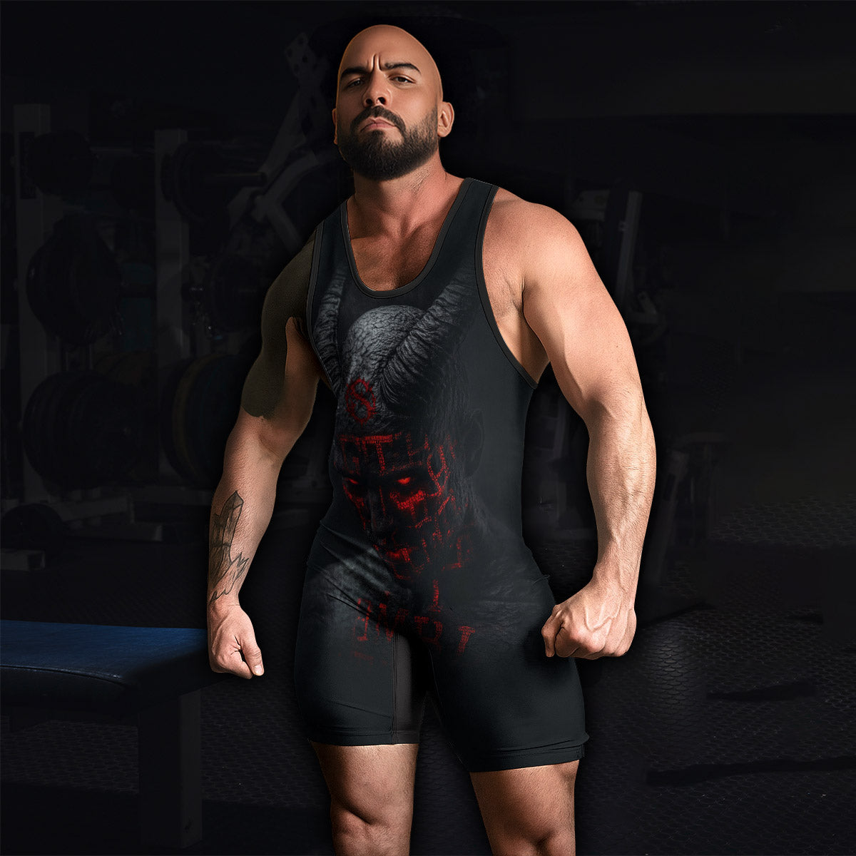 Lord of the Abyss Wrestling Singlet - men's lifestyle view