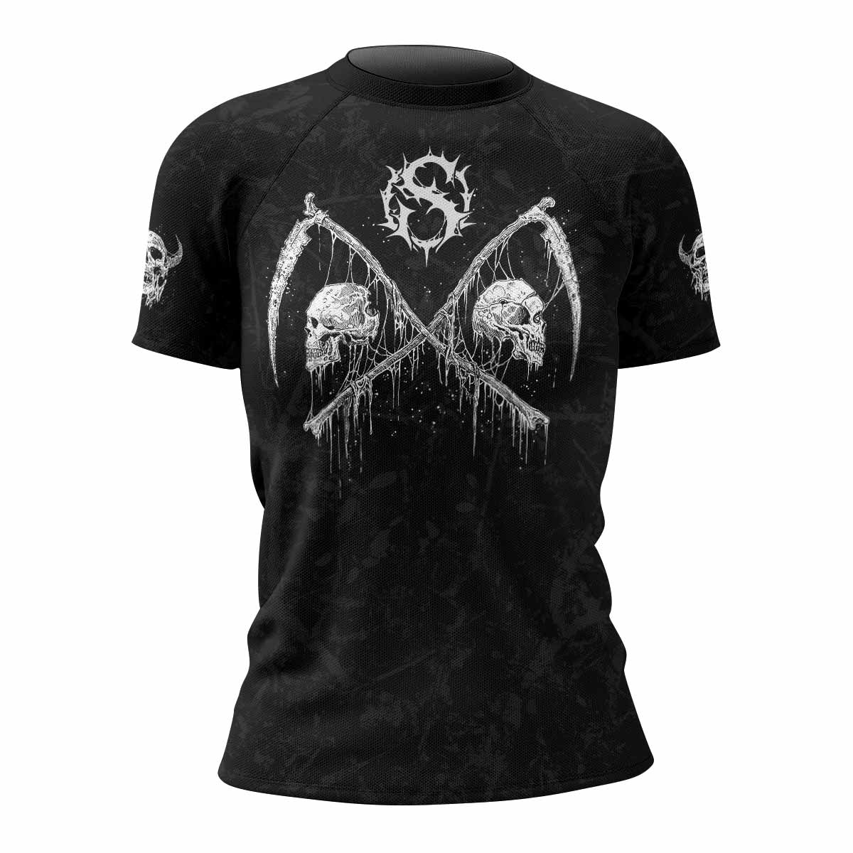 March Into Turmoil Women’s Short Sleeve Rash Guard - front view mockup