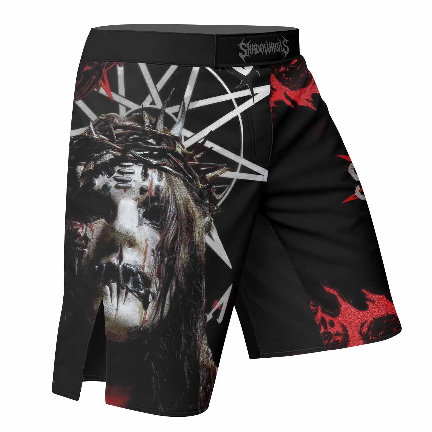 Masked Chaos Fight Shorts - left side mockup