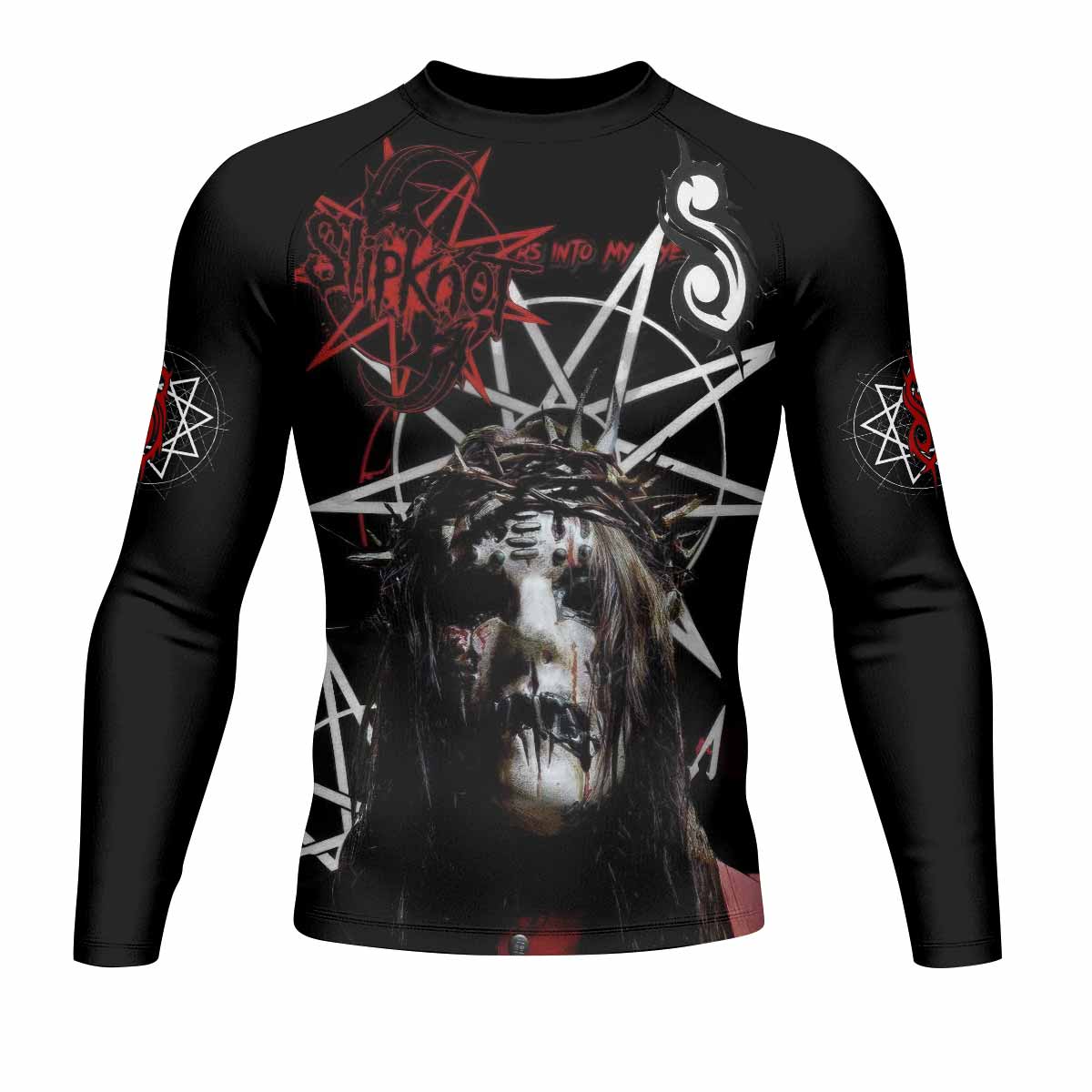 Masked Chaos Men's Rash Guard Long Sleeve - front view mockup 