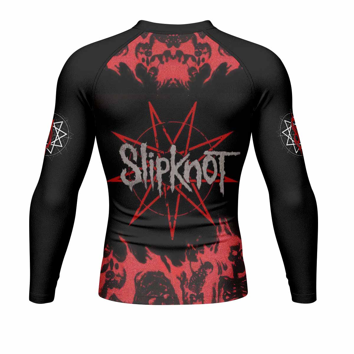 Masked Chaos Men's Rash Guard Long Sleeve - back view mockup 