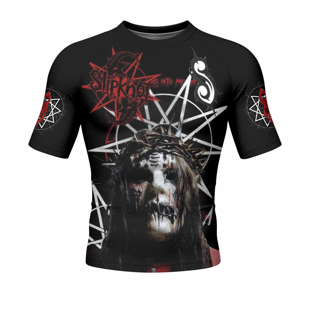 Masked Chaos Men's Rash Guard Short Sleeve - front view mockup 
