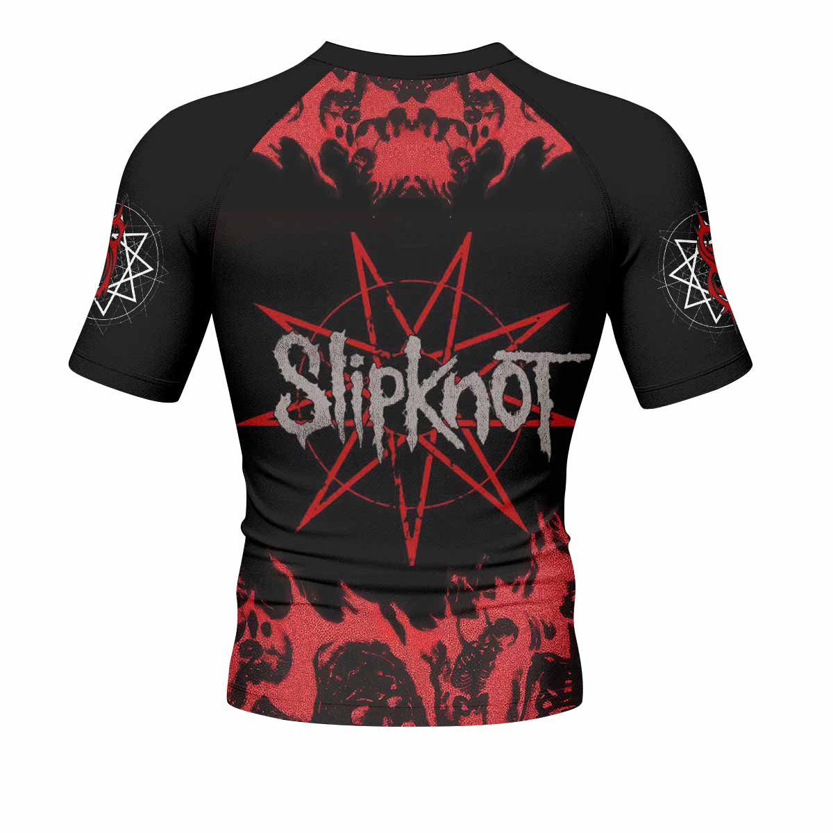 Masked Chaos Men's Rash Guard Short Sleeve - back view mockup 