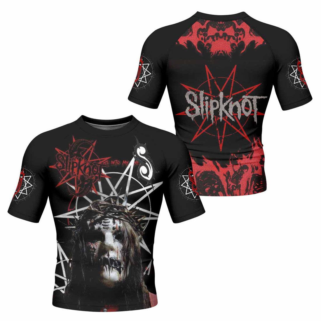 Masked Chaos Men's Rash Guard Short Sleeve - front and back view