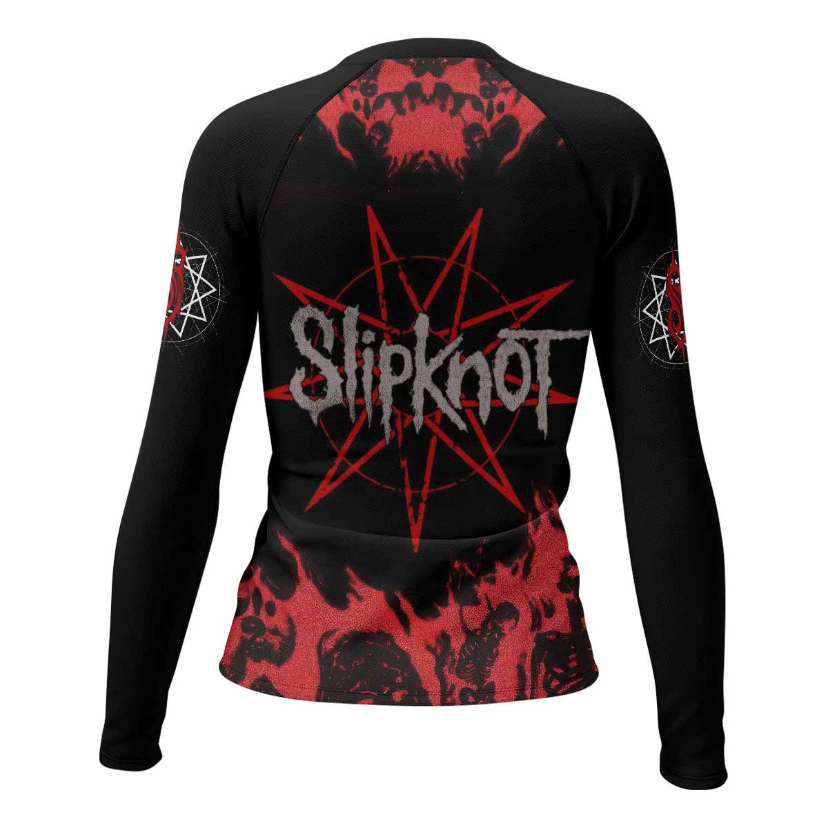 Masked Chaos Women's Rash Guard Long Sleeve - back view mockup 