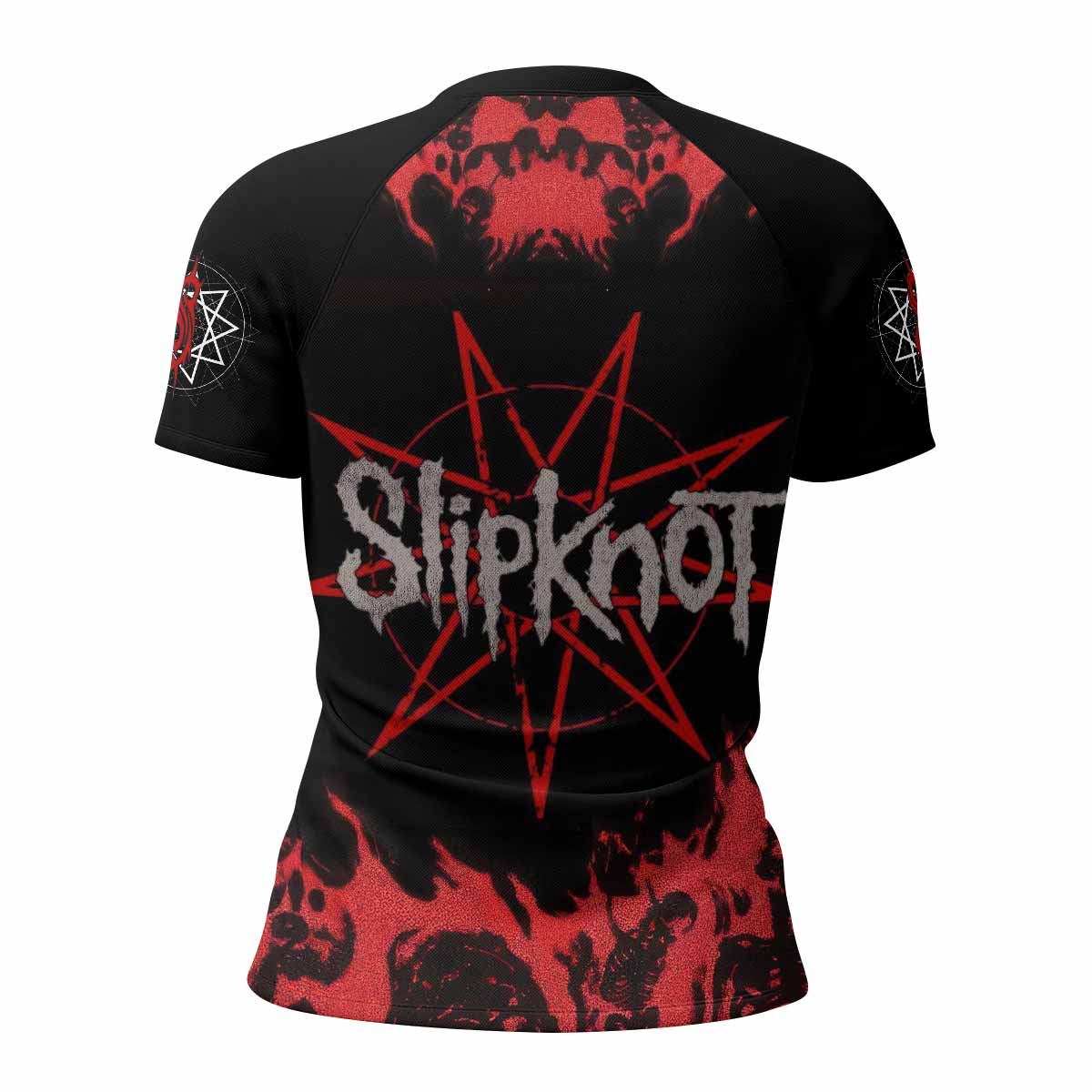 Masked Chaos Women's Rash Guard Short Sleeve - back view mockup 