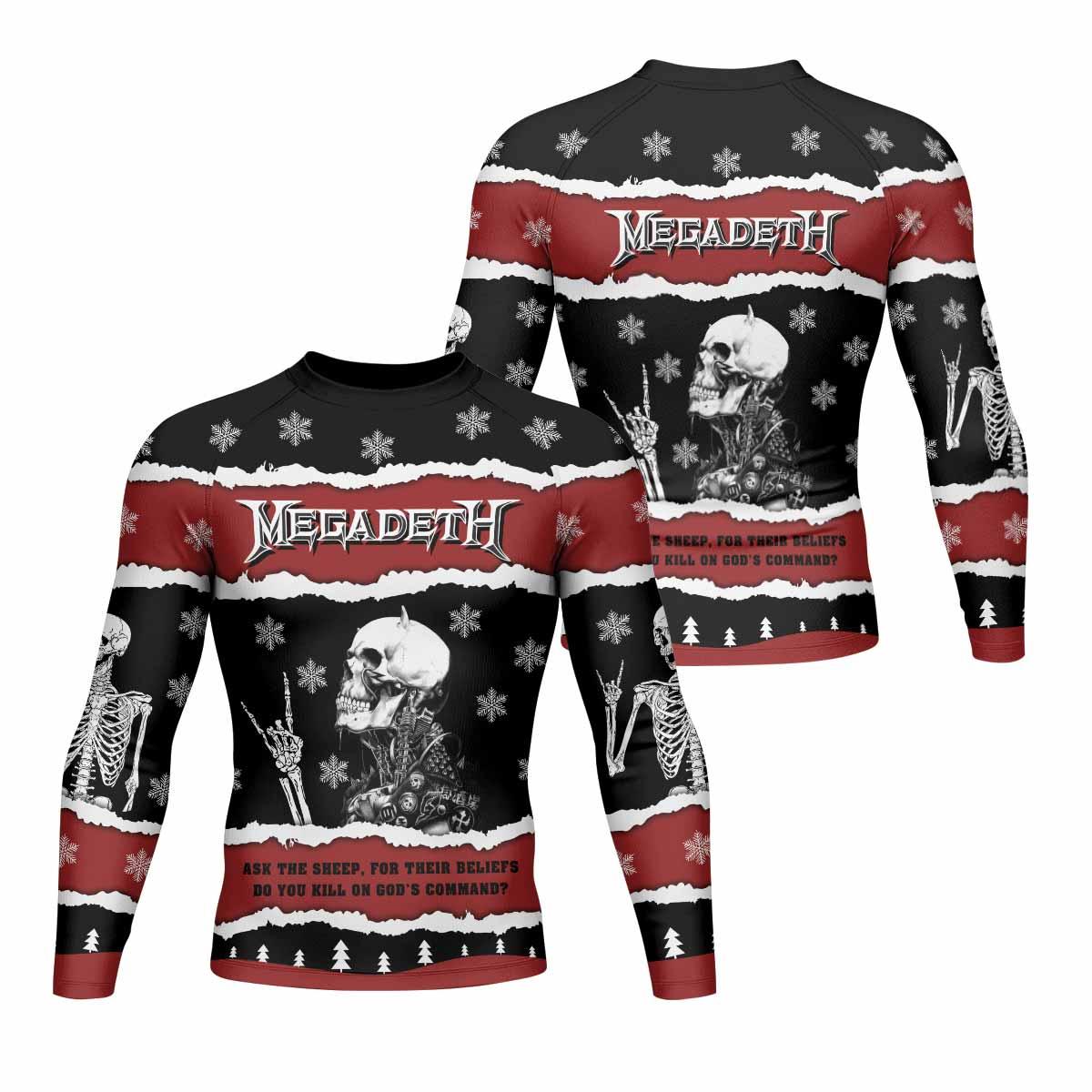 Megadeth Christmas Men's Rash Guard Long Sleeve - front and back view