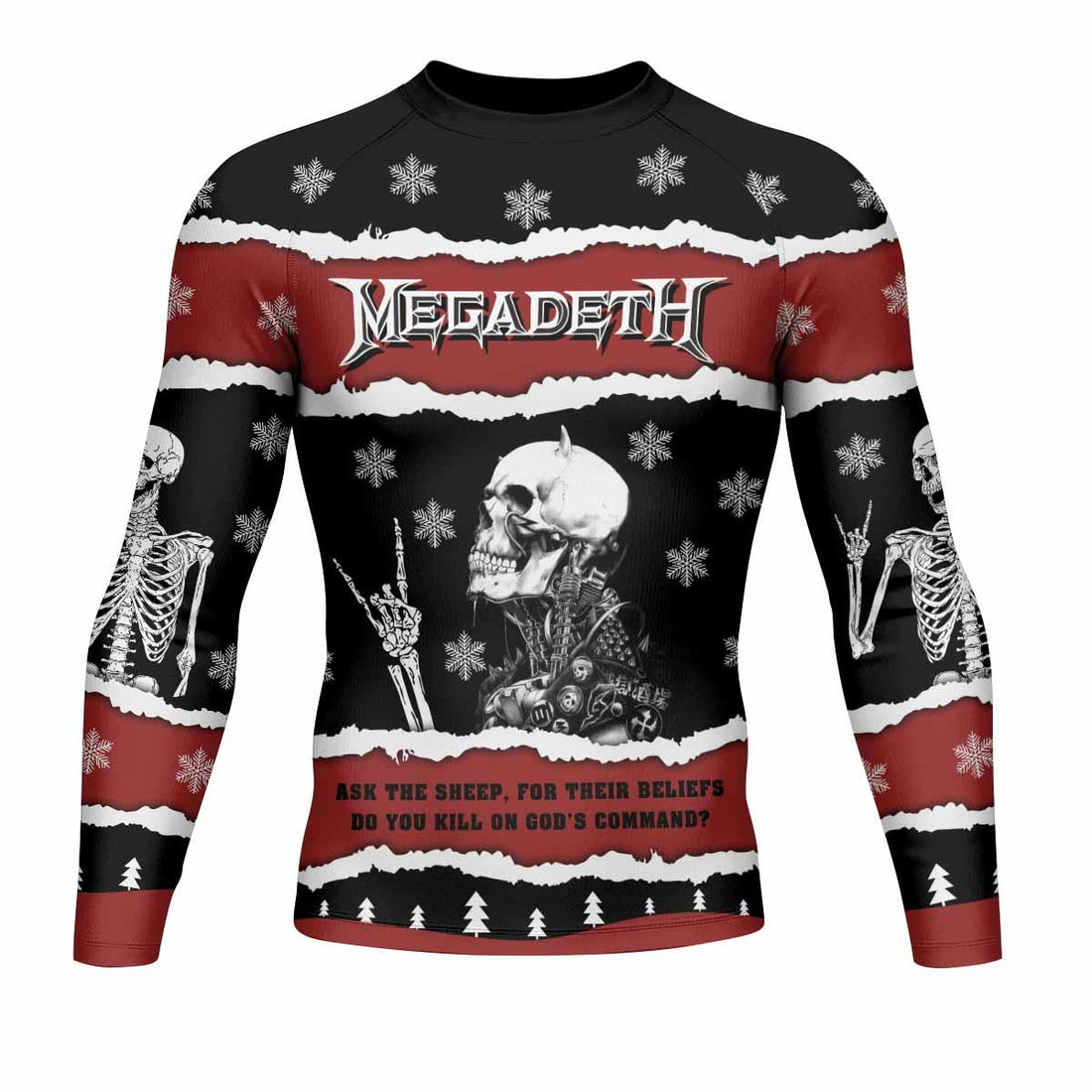 Megadeth Christmas Men's Rash Guard Long Sleeve - front and back view