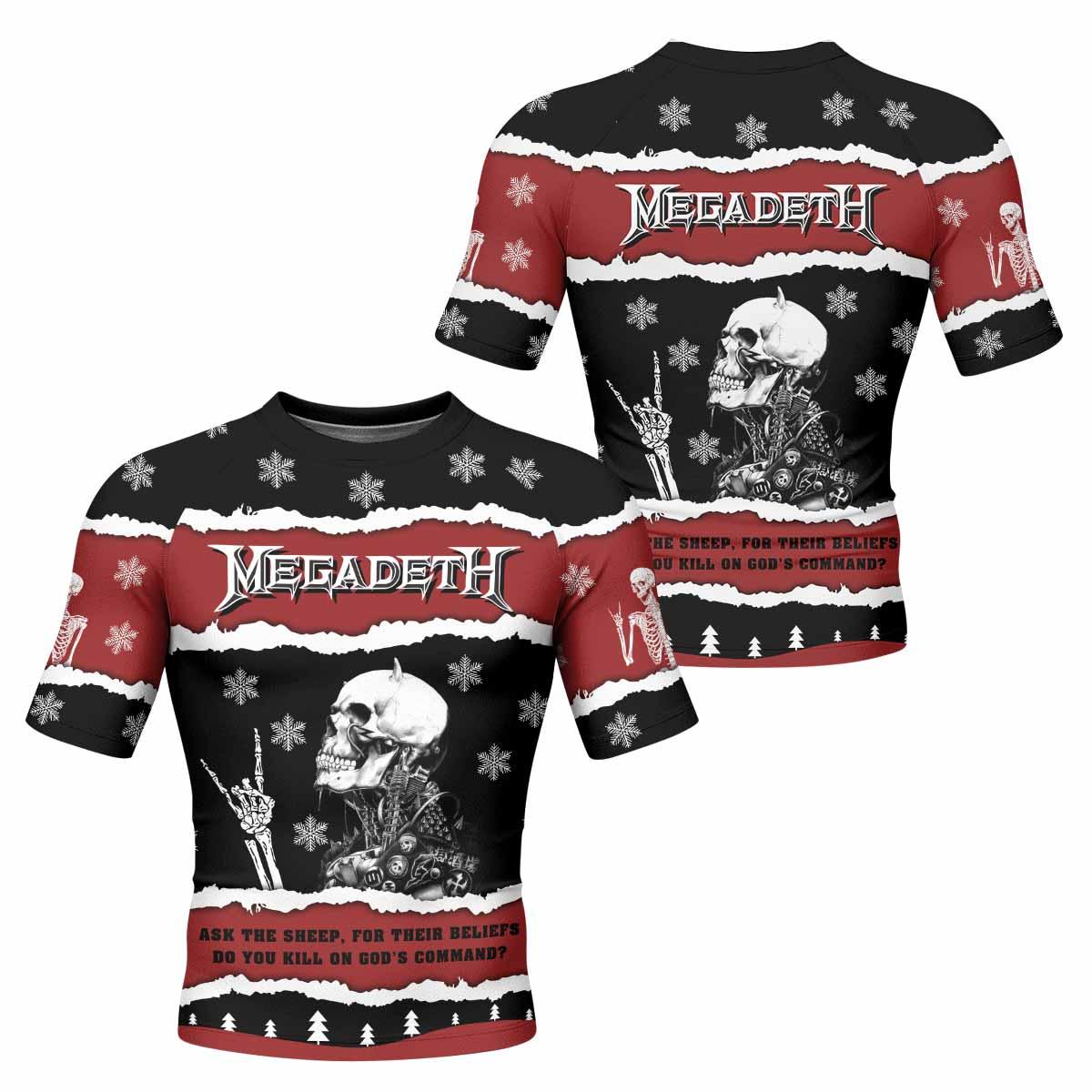 Megadeth Christmas Men's Rash Guard Short Sleeve - front and back view