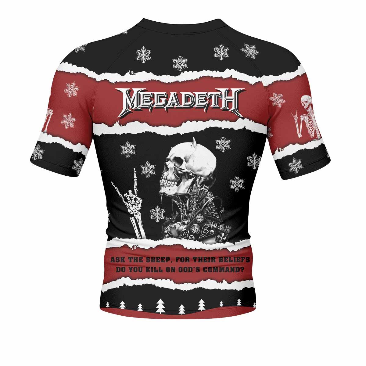 Megadeth Christmas Men's Rash Guard Short Sleeve - back view mockup