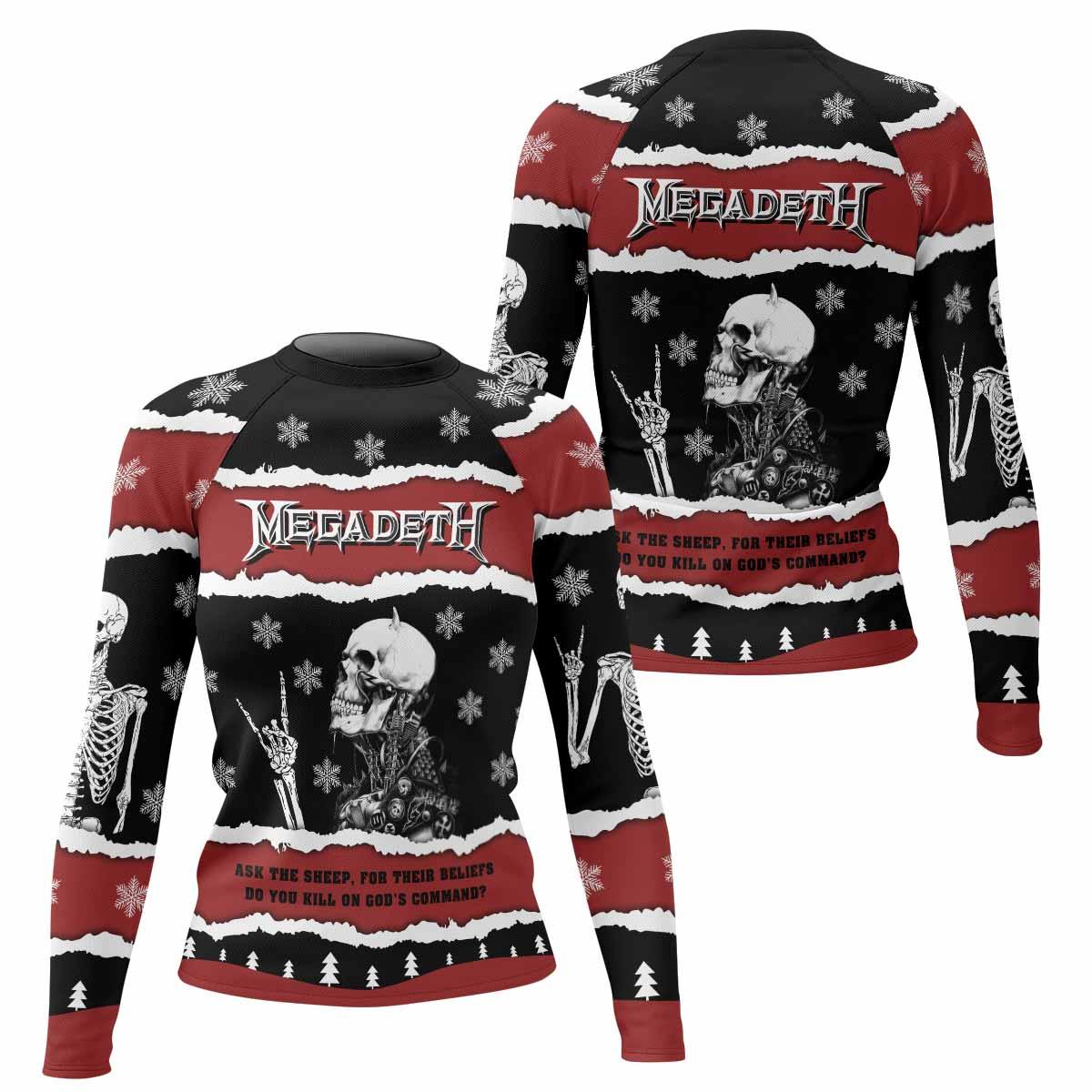 Megadeth Christmas Women's Rash Guard Long Sleeve - front and back view