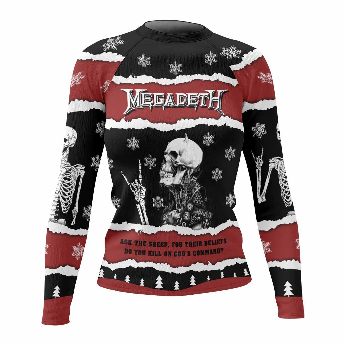 Megadeth Christmas Women's Rash Guard Long Sleeve - front view mockup