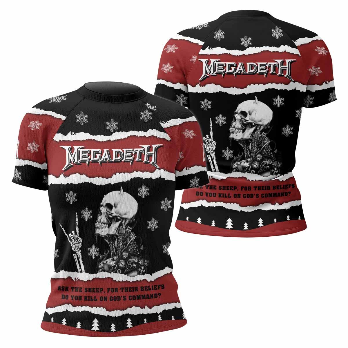 Megadeth Christmas Women's Rash Guard Short Sleeve - front and back view
