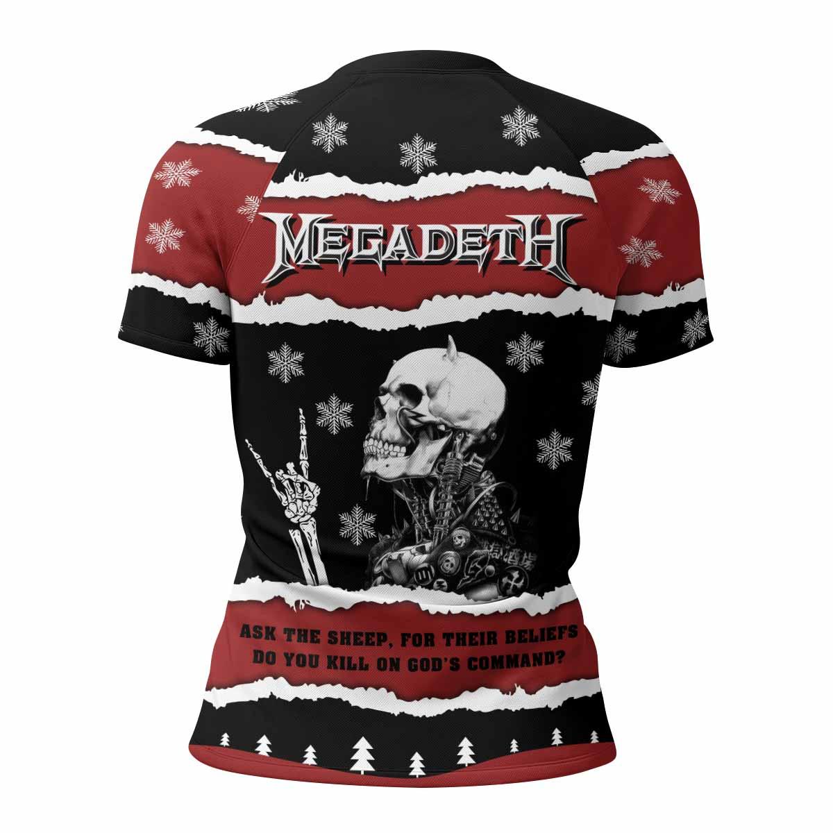 Megadeth Christmas Women's Rash Guard Short Sleeve - back view mockup