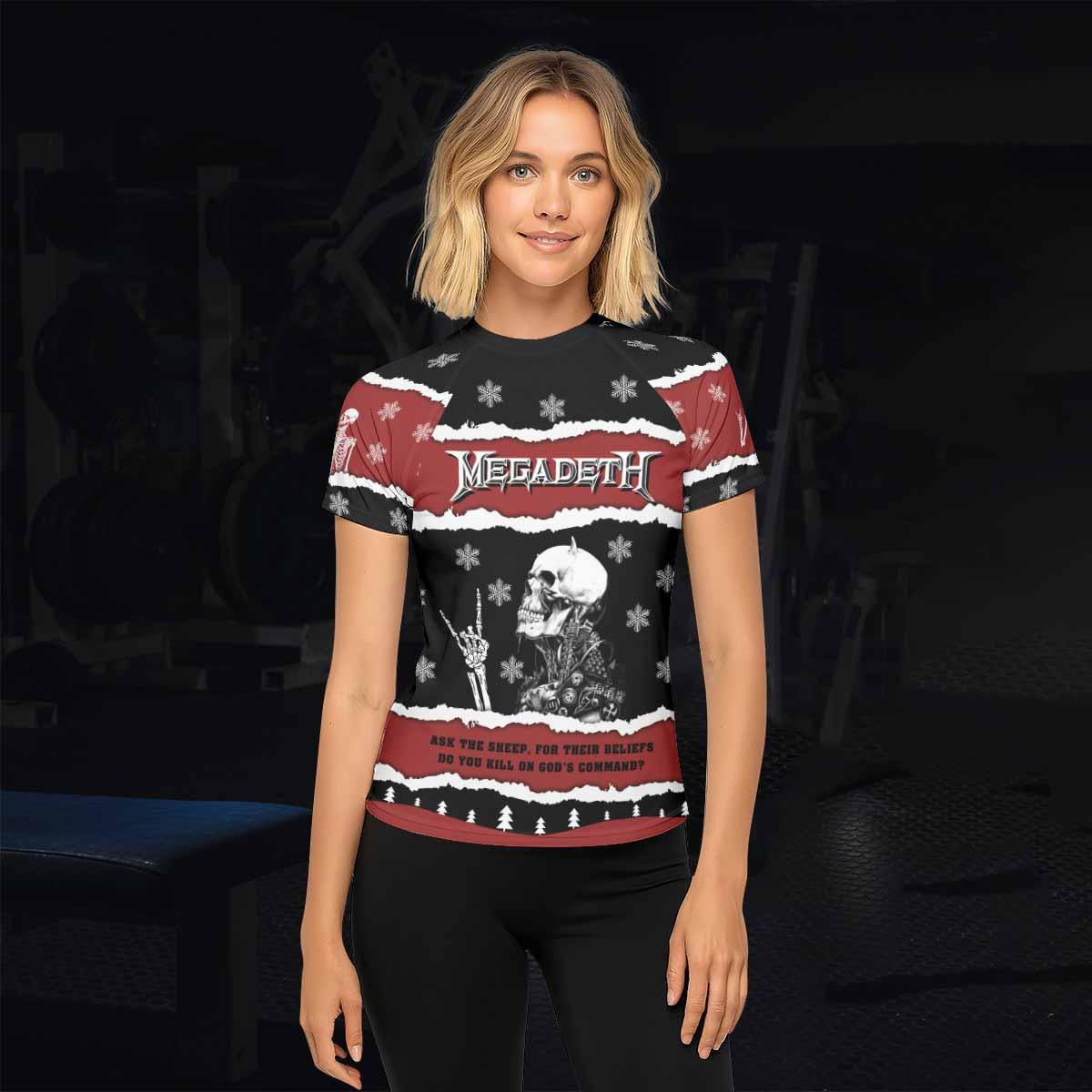 Megadeth Christmas Women's Rash Guard Short Sleeve - lifestyle view