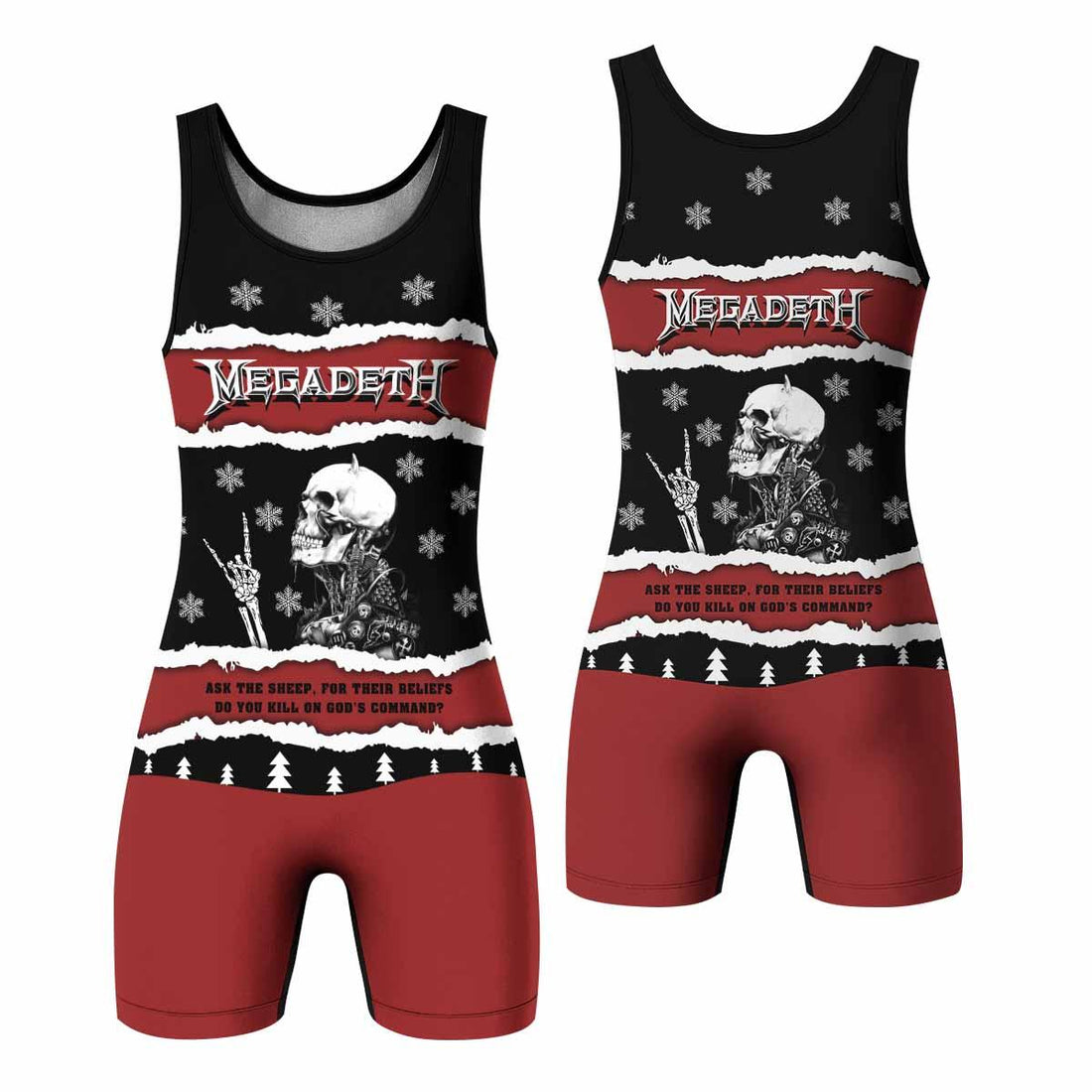 Megadeth Christmas Wrestling Singlet - front and back view
