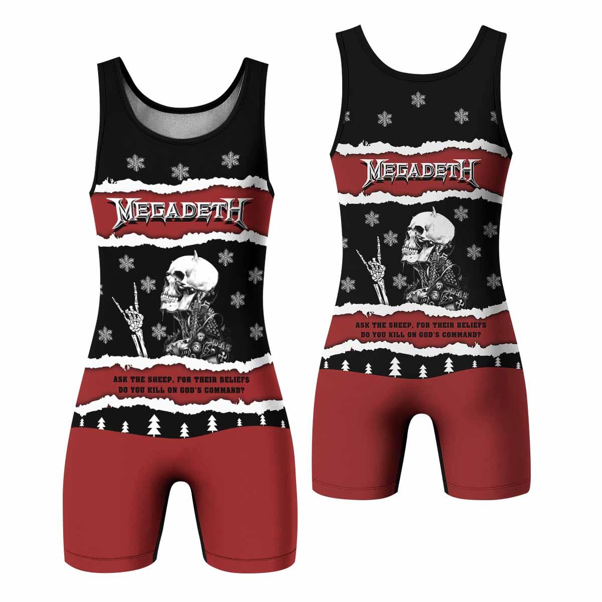 Megadeth Christmas Wrestling Singlet - front and back view