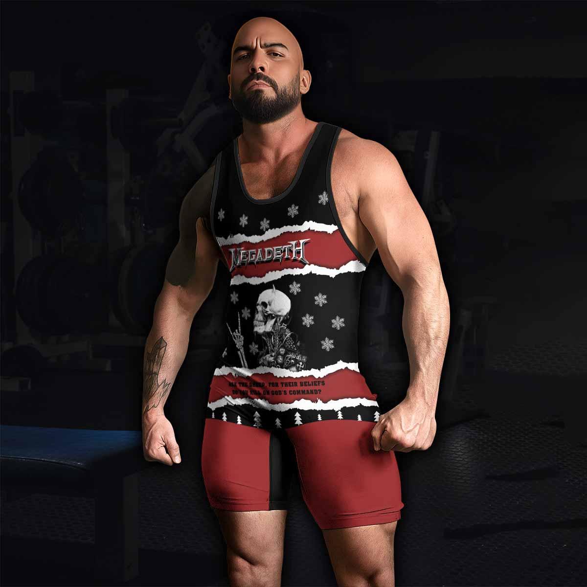 Megadeth Christmas Wrestling Singlet - men's lifestyle view