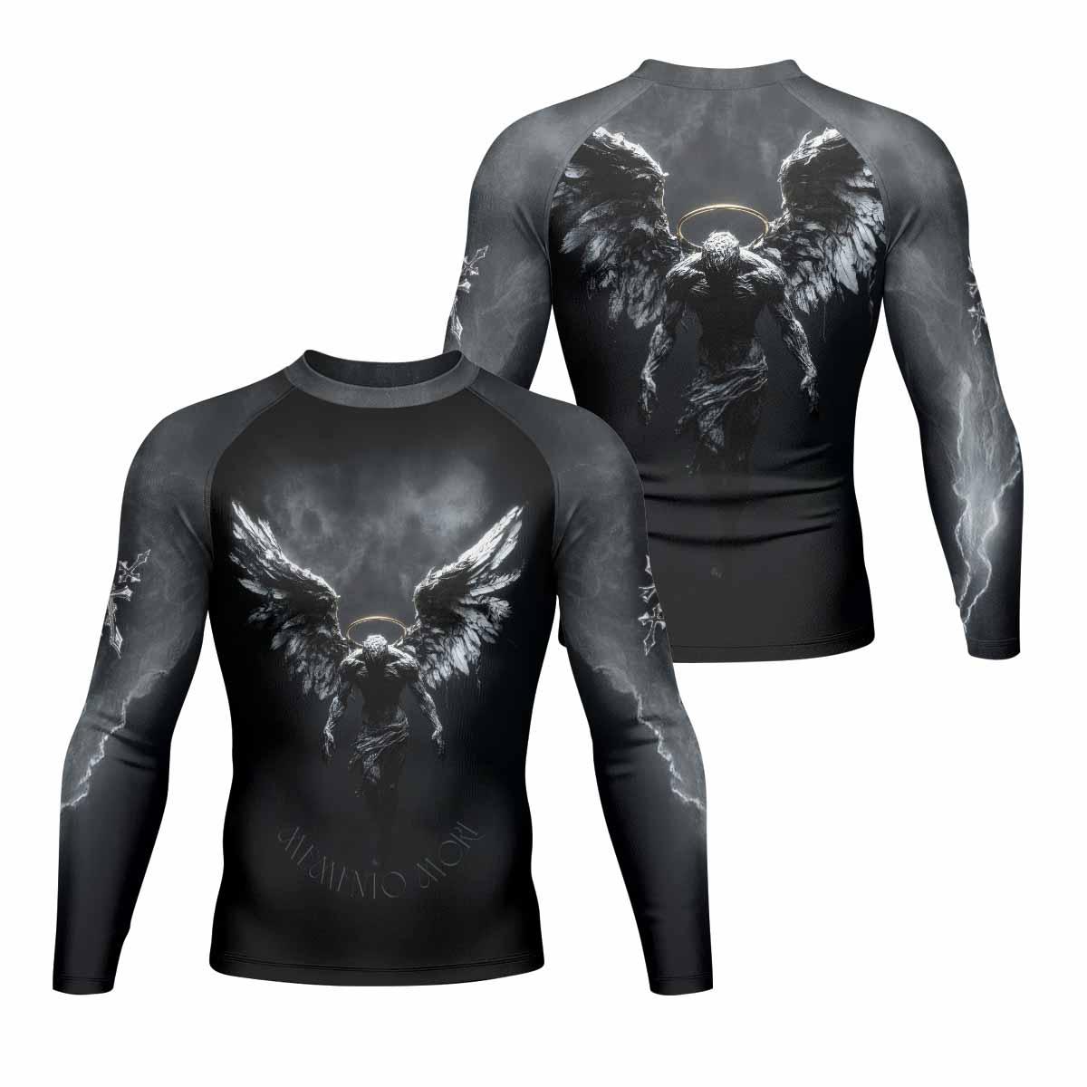 Memento Mori Men's Rash Guard Long Sleeve - front and back view