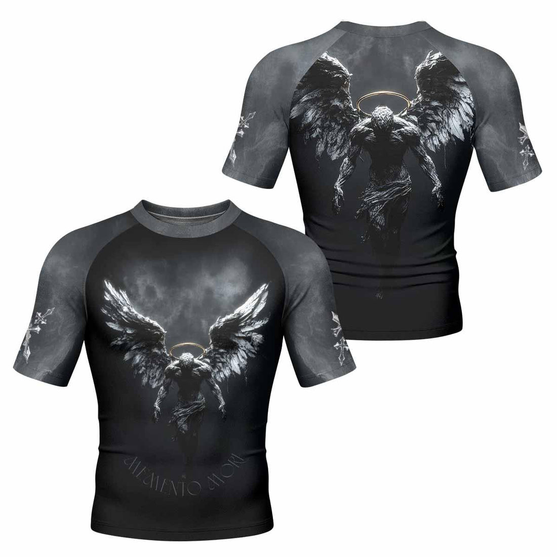 Memento Mori Men's Rash Guard Short Sleeve - front and back view