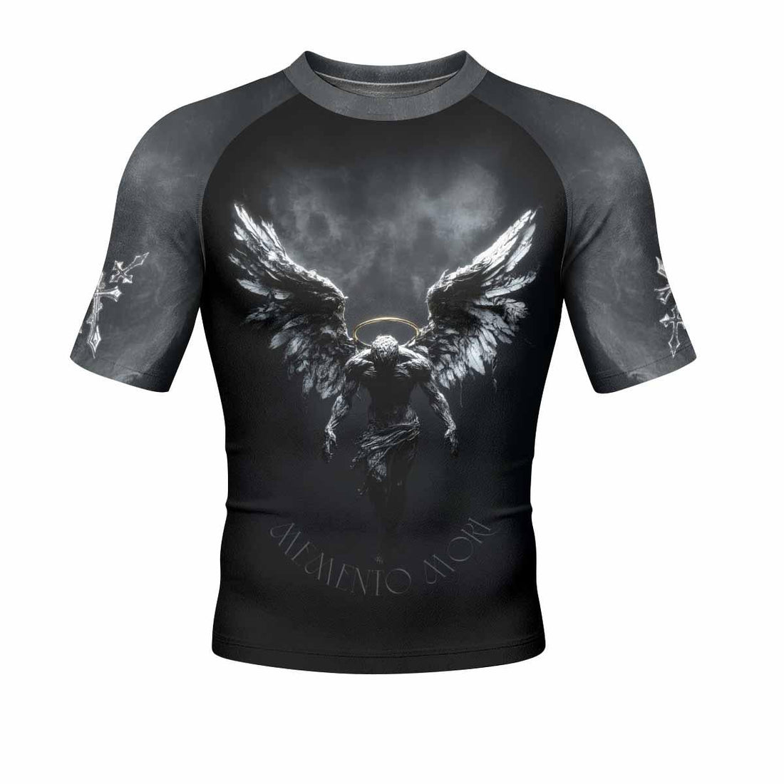 Memento Mori Men's Rash Guard Short Sleeve - front and back view