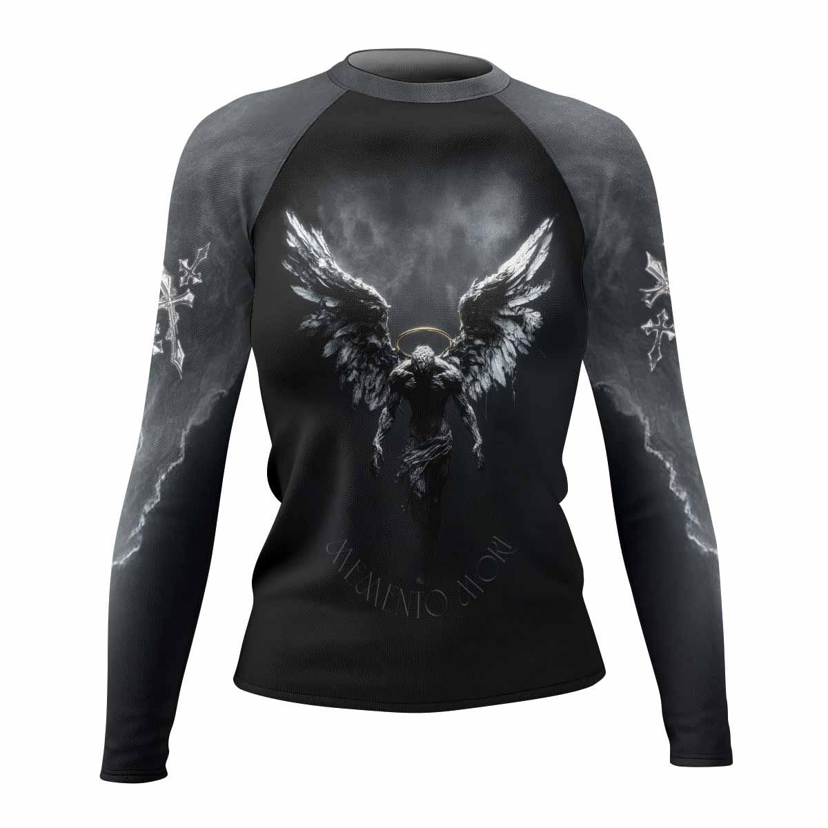 Memento Mori Women's Rash Guard Long Sleeve - front view mockup