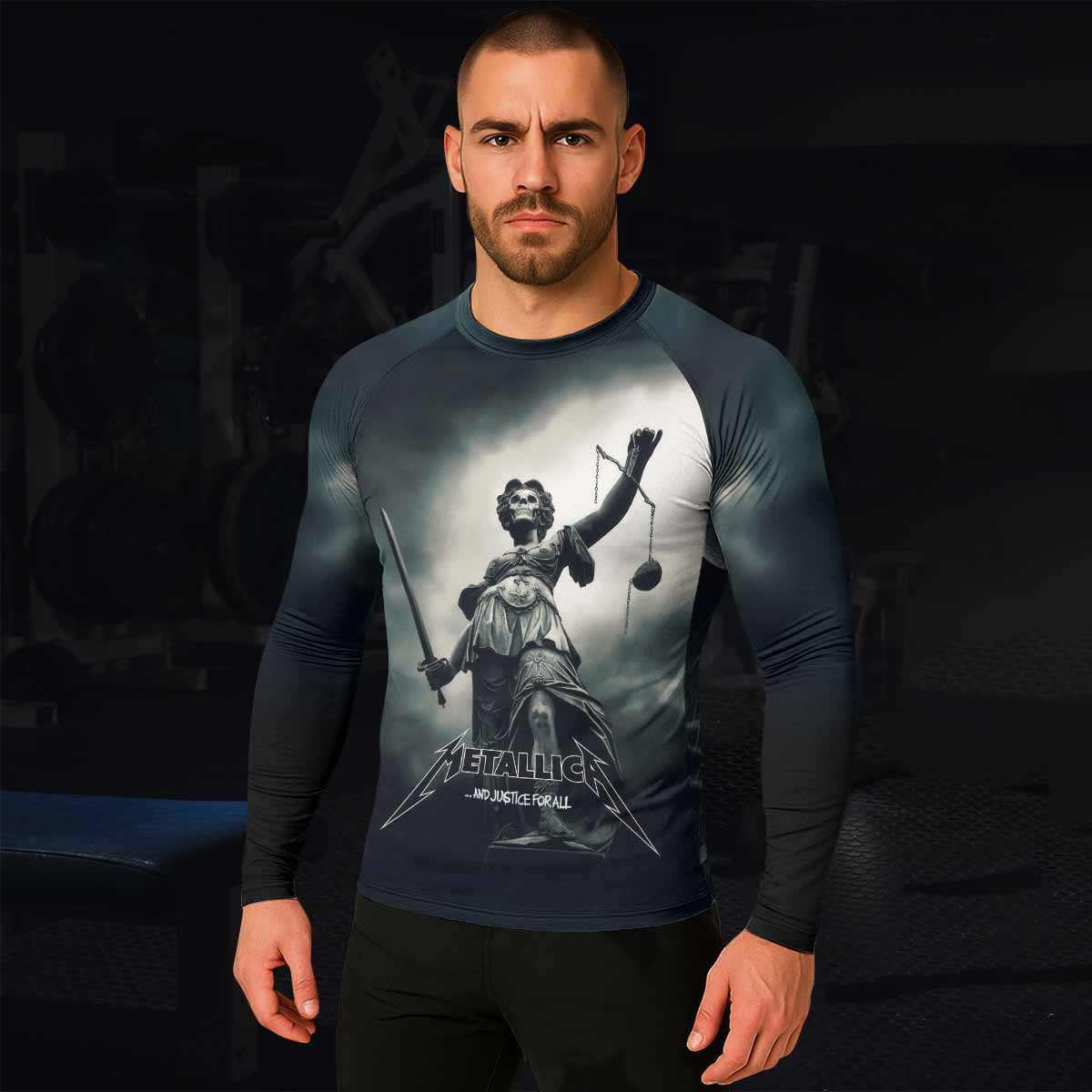 Metallica And Justice For All Men's Rash Guard Long Sleeve - lifestyle view