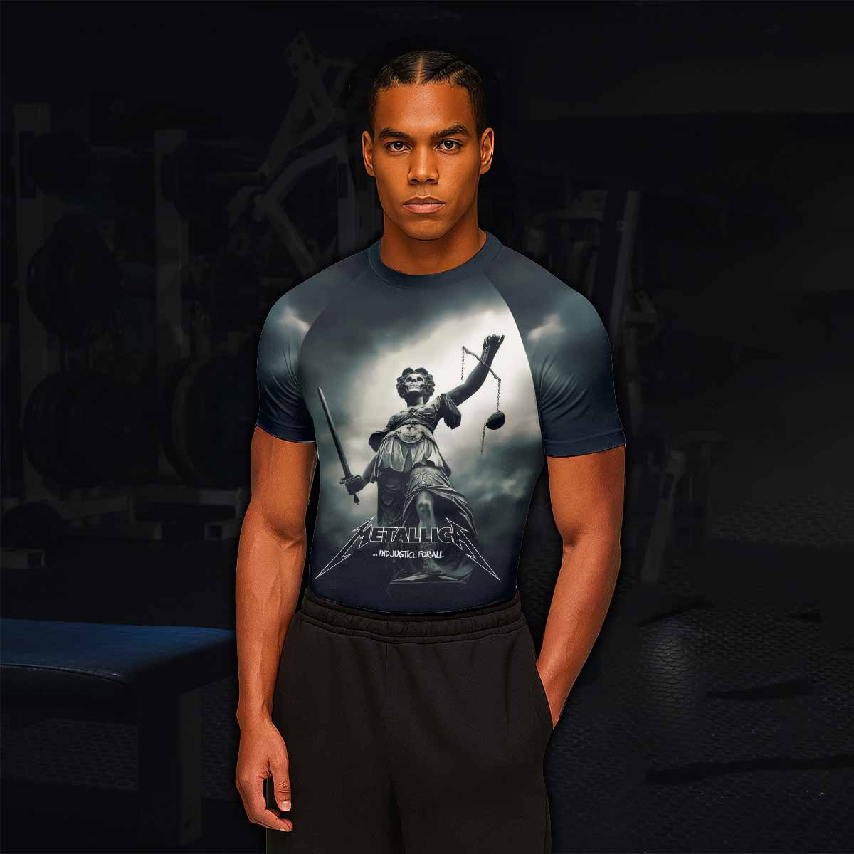 Metallica And Justice For All Men's Rash Guard Short Sleeve - lifestyle view