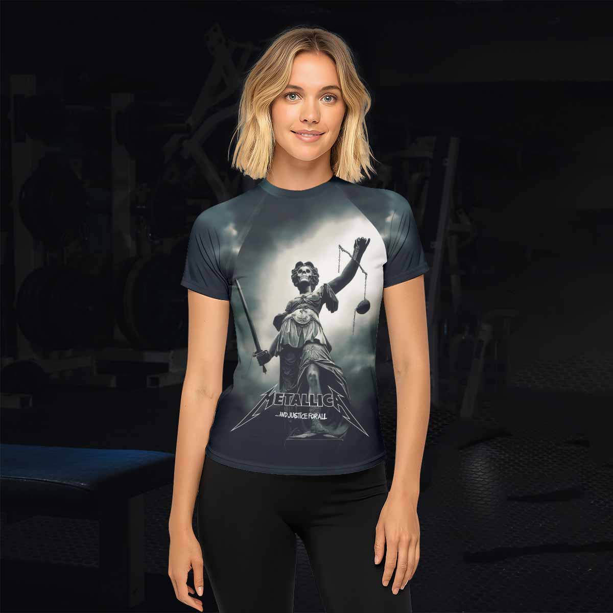 Metallica And Justice For All Women's Rash Guard Short Sleeve - lifestyle view