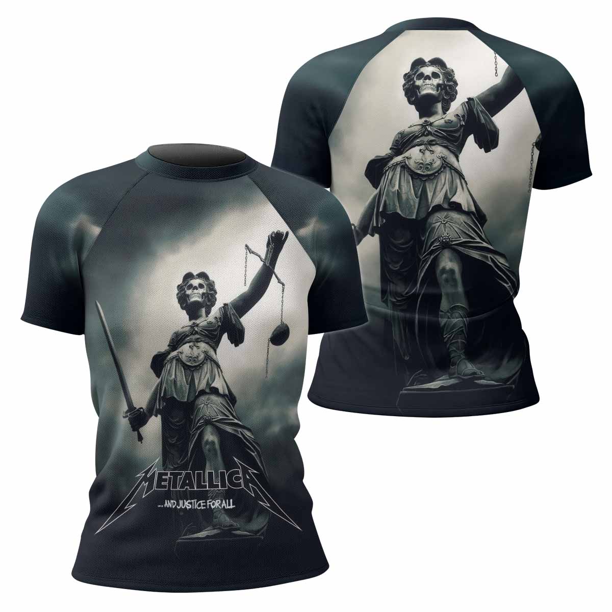 Metallica And Justice For All Women's Rash Guard Short Sleeve - front and back view