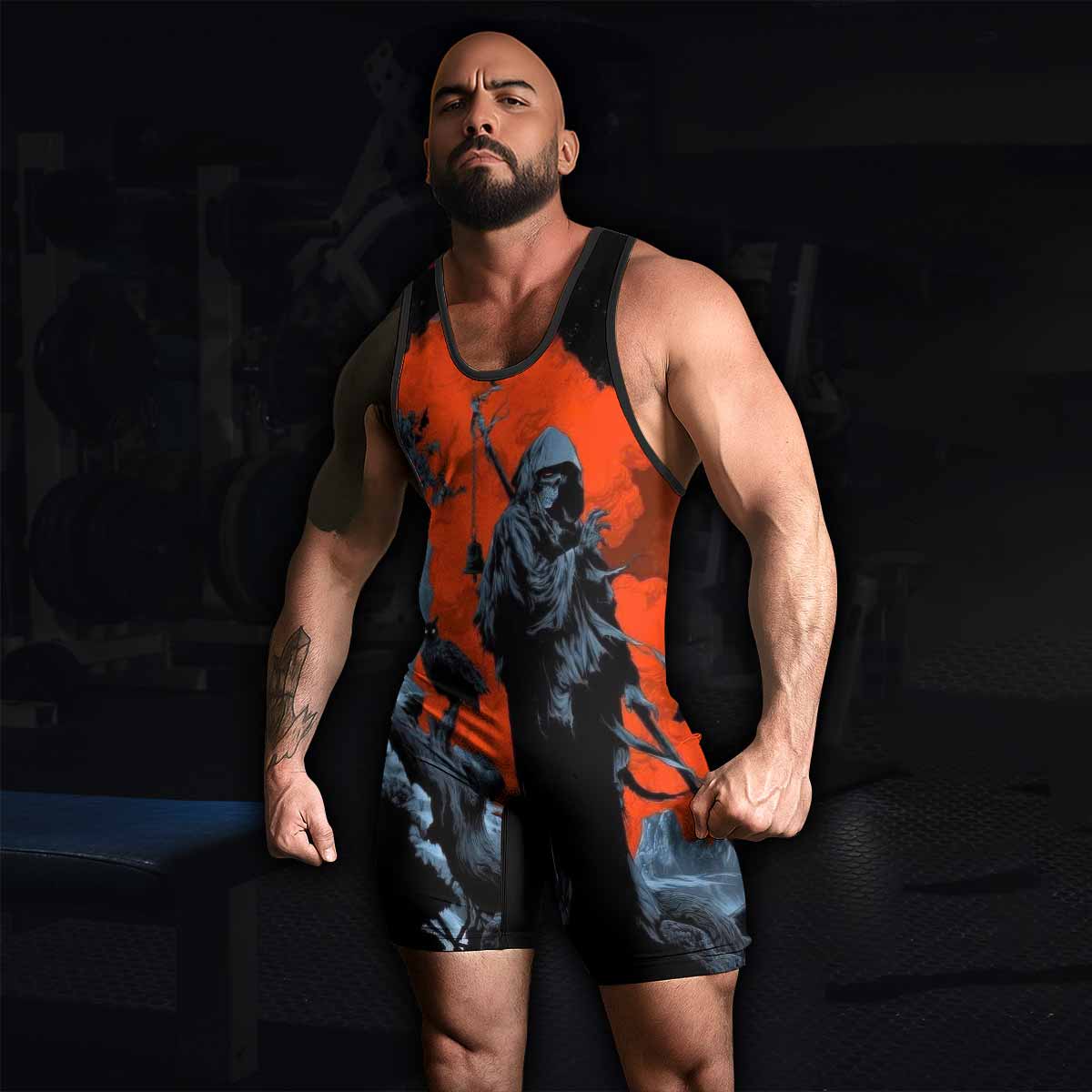 Metallica Death Rider Wrestling Singlet - men's lifestyle view