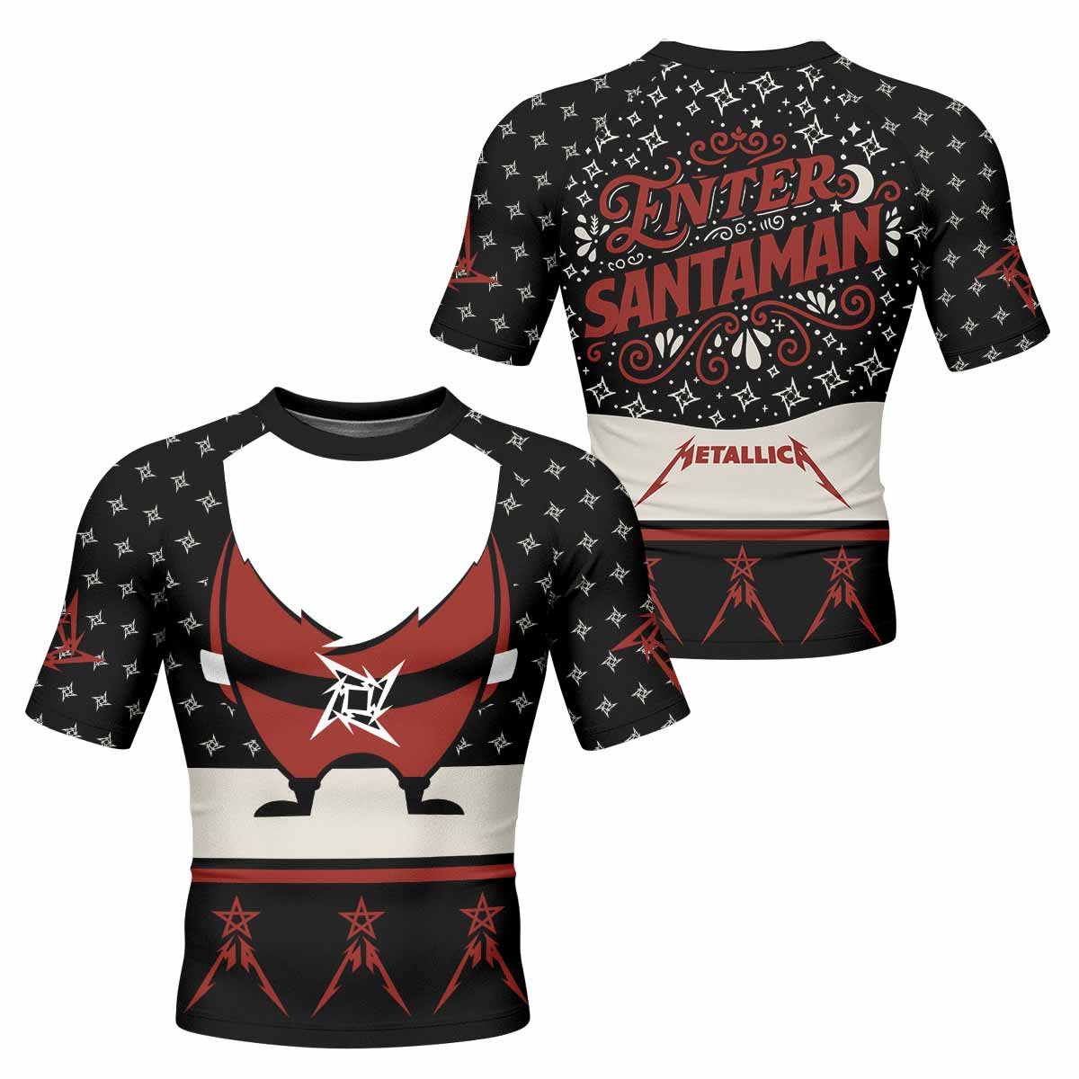 Metallica Enter Santaman Men's Rash Guard Short Sleeve - front and back view