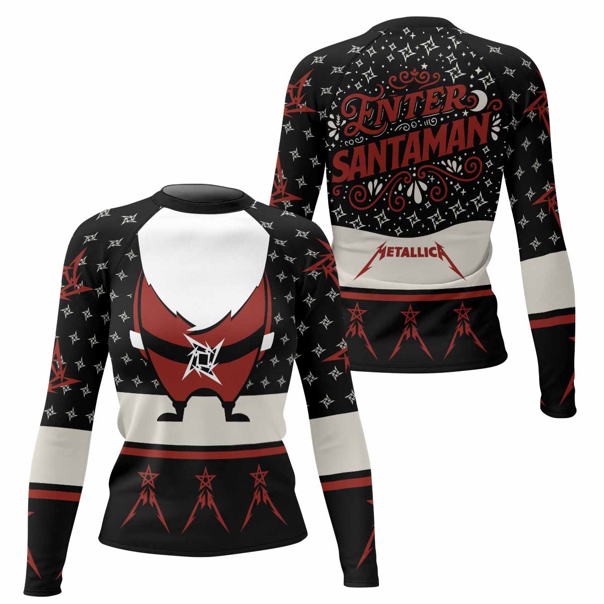 Metallica Enter Santaman Women's Rash Guard Long Sleeve - front and back view